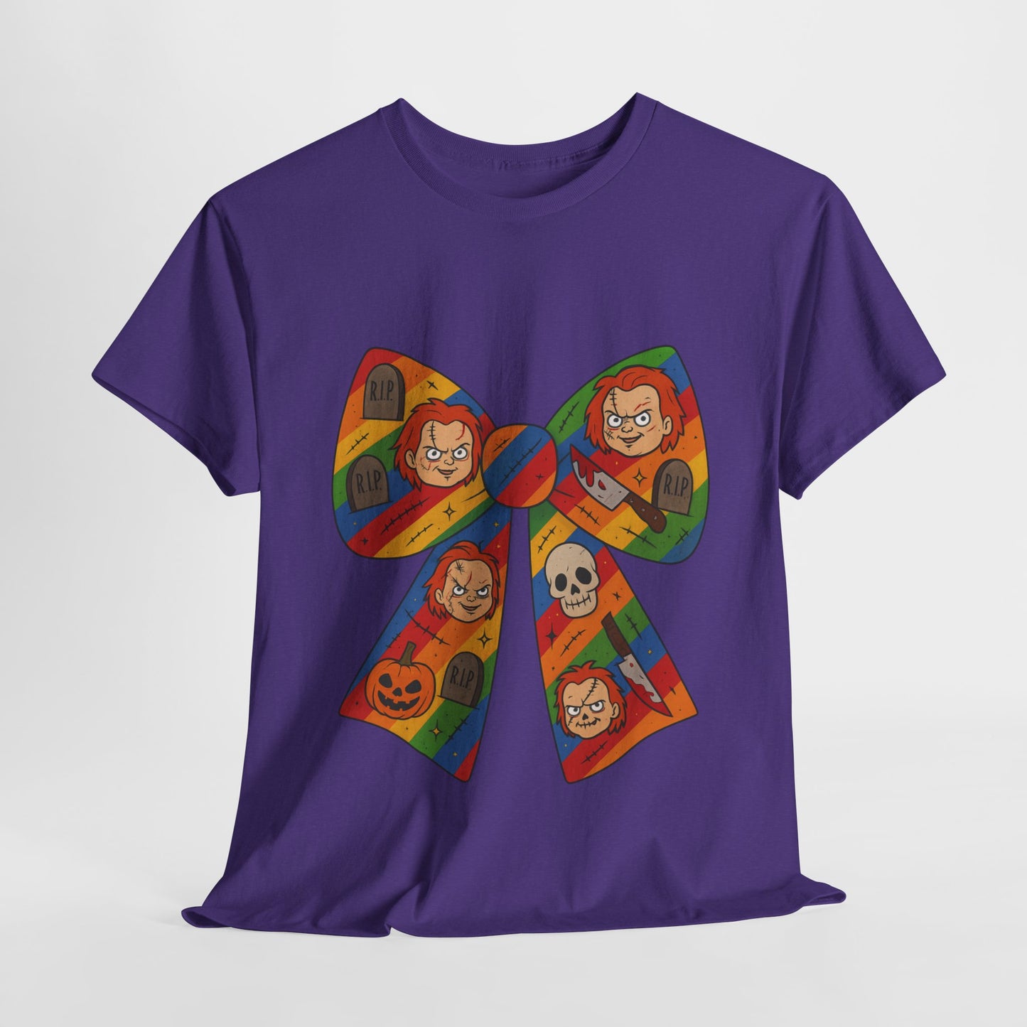 Colorful Halloween Bow Tee, Fun Costume T-Shirt, Halloween Party Shirt, Unisex Graphic Tee, Cozy Everyday Wear, Unique Gift Idea