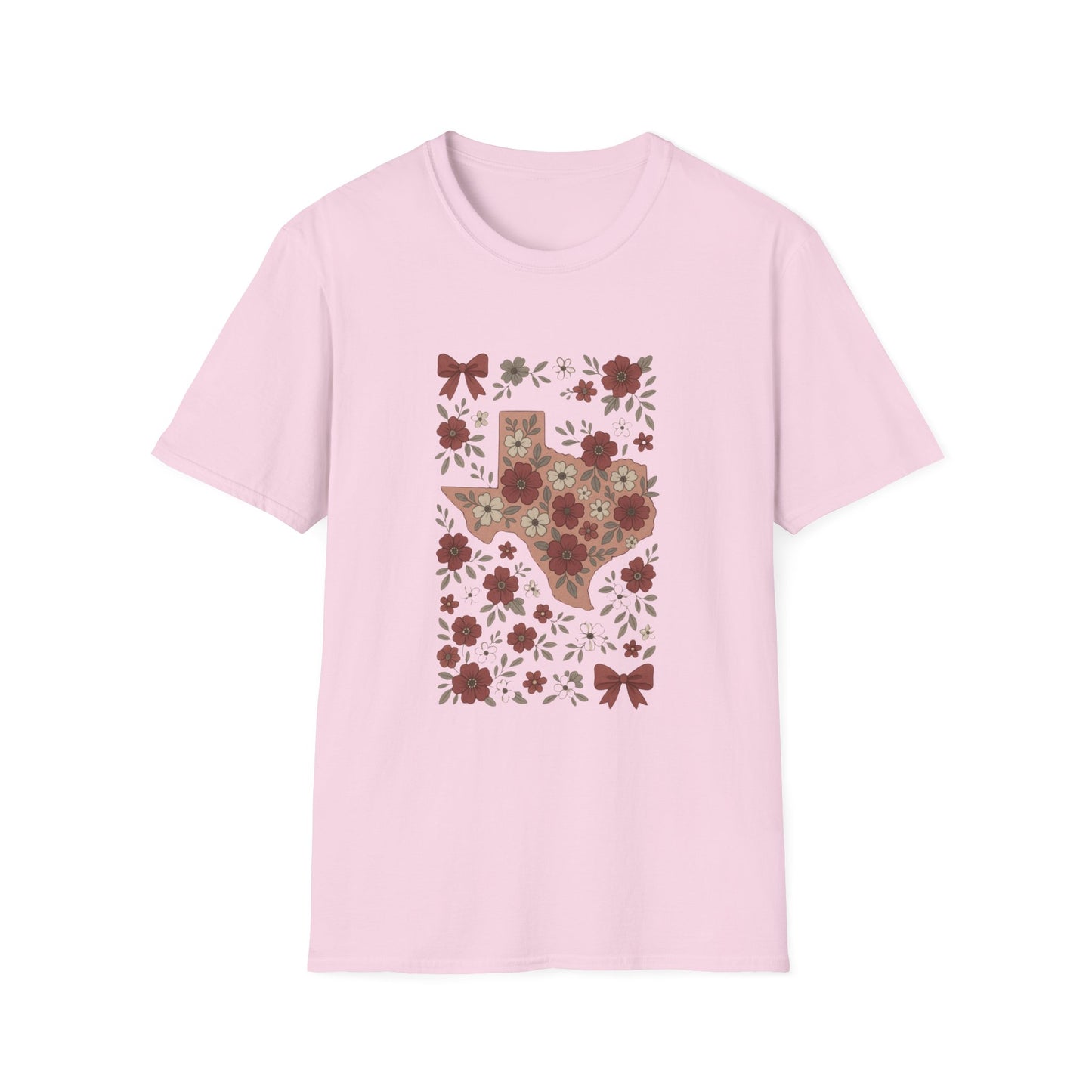 Texas Floral Unisex Softstyle T-Shirt, Vintage Texas Tee, Texas Pride Shirt, Casual Wear, Gift for Texas Lovers, Holiday T-Shirt