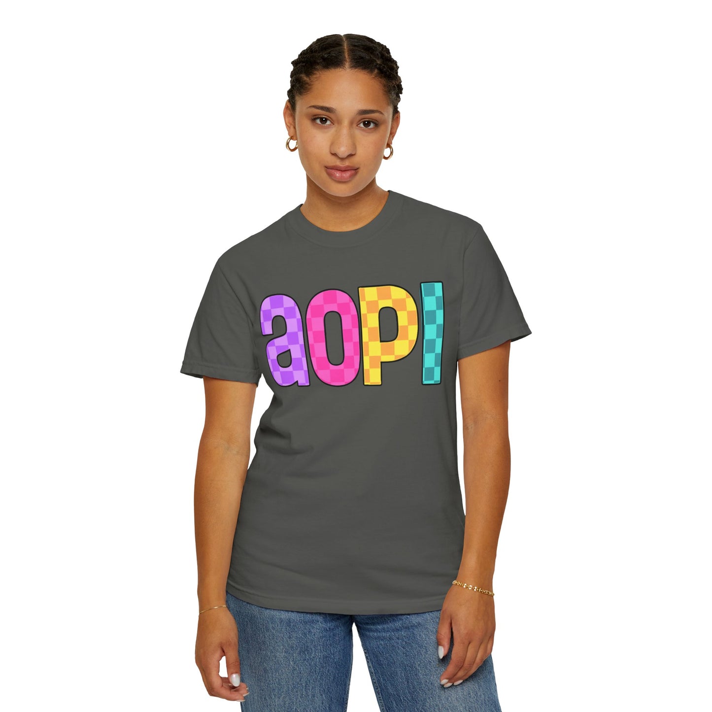 Colorful Graphic Tee - Trendy Unisex Garment-Dyed T-shirt for Casual Summer Wear and AOPI Spirit Gift