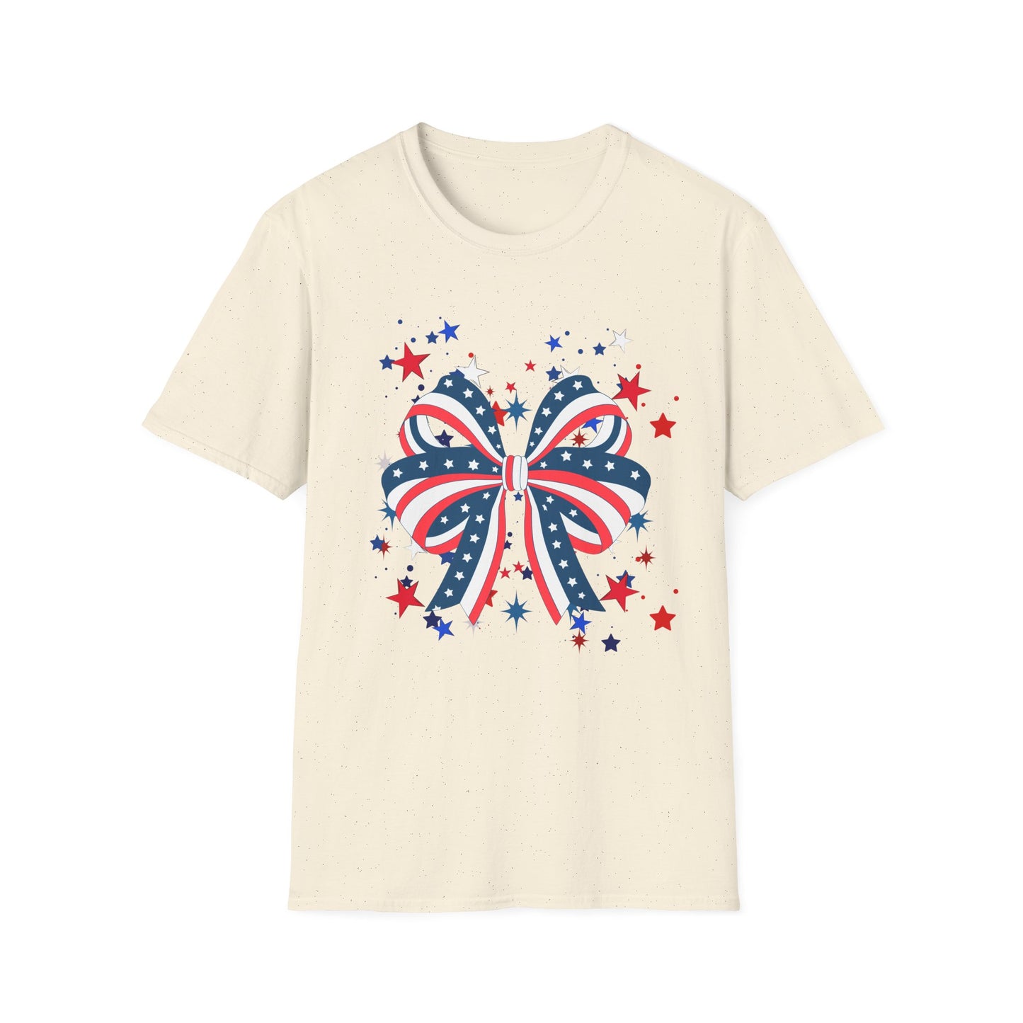 Patriotic Bow T-Shirt for Celebrations, 4th of July, Summer BBQ, Casual Outfit, Gift for Her, Unisex Softstyle Tee
