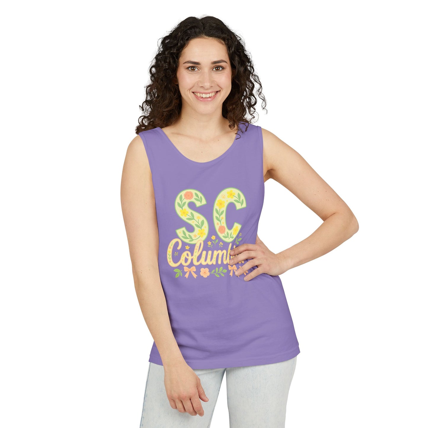 SC Columbia Floral Tank Top, Summer Tee, Beachwear, Vacation Clothes, Gift for Her, Casual Outfit, Comfort Colors, Graduation Gift