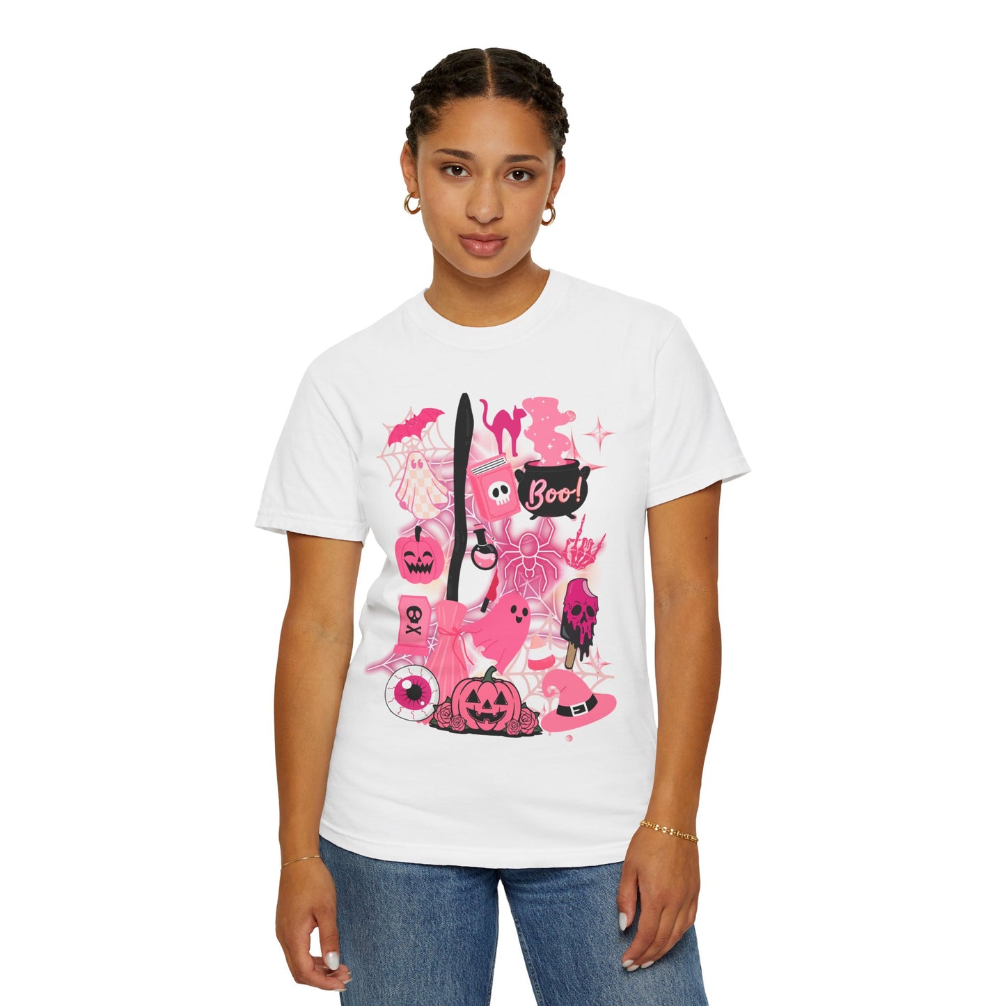 Pink Halloween-Themed Unisex T-shirt, Spooky Shirt, Ghostly Apparel, Boo T-shirt, Fall Fashion, Halloween Costume Top
