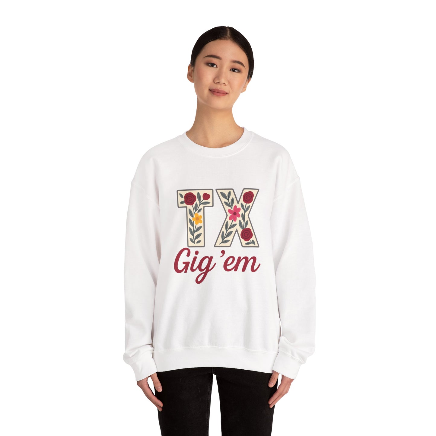 Texas Floral Crewneck Sweatshirt, Cozy Texas Sweatshirt, TX Gig'em Gift, Unisex Sweatshirt for Gamers, Floral Crew Neck for Casual Wear
