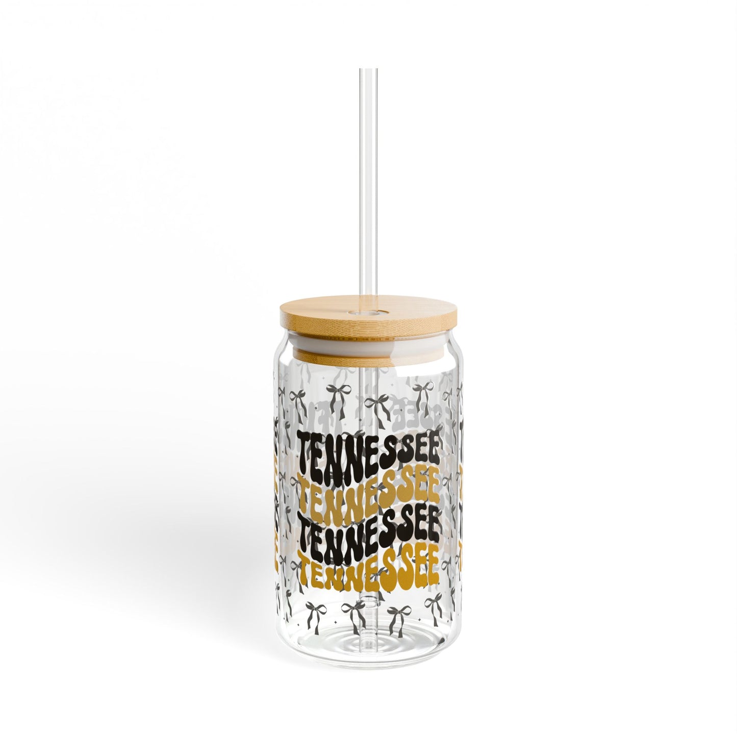 Coquette Bow Tennessee Sipper Glass, 16oz - Unique Glass Cup with Bamboo Lid for Drinks, Perfect for Home, Parties, vandy game day, tennessee gift, graduation gift