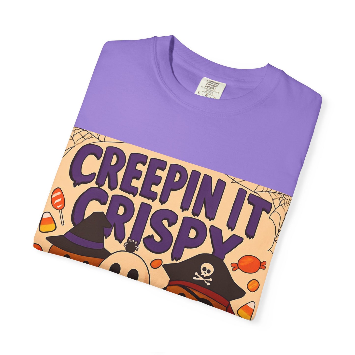 Halloween Themed T-Shirt, Creepin It Crispy T-Shirt, Unisex Shirt for Fall, Cute Halloween Tee, Festive Ghost & Candy Design