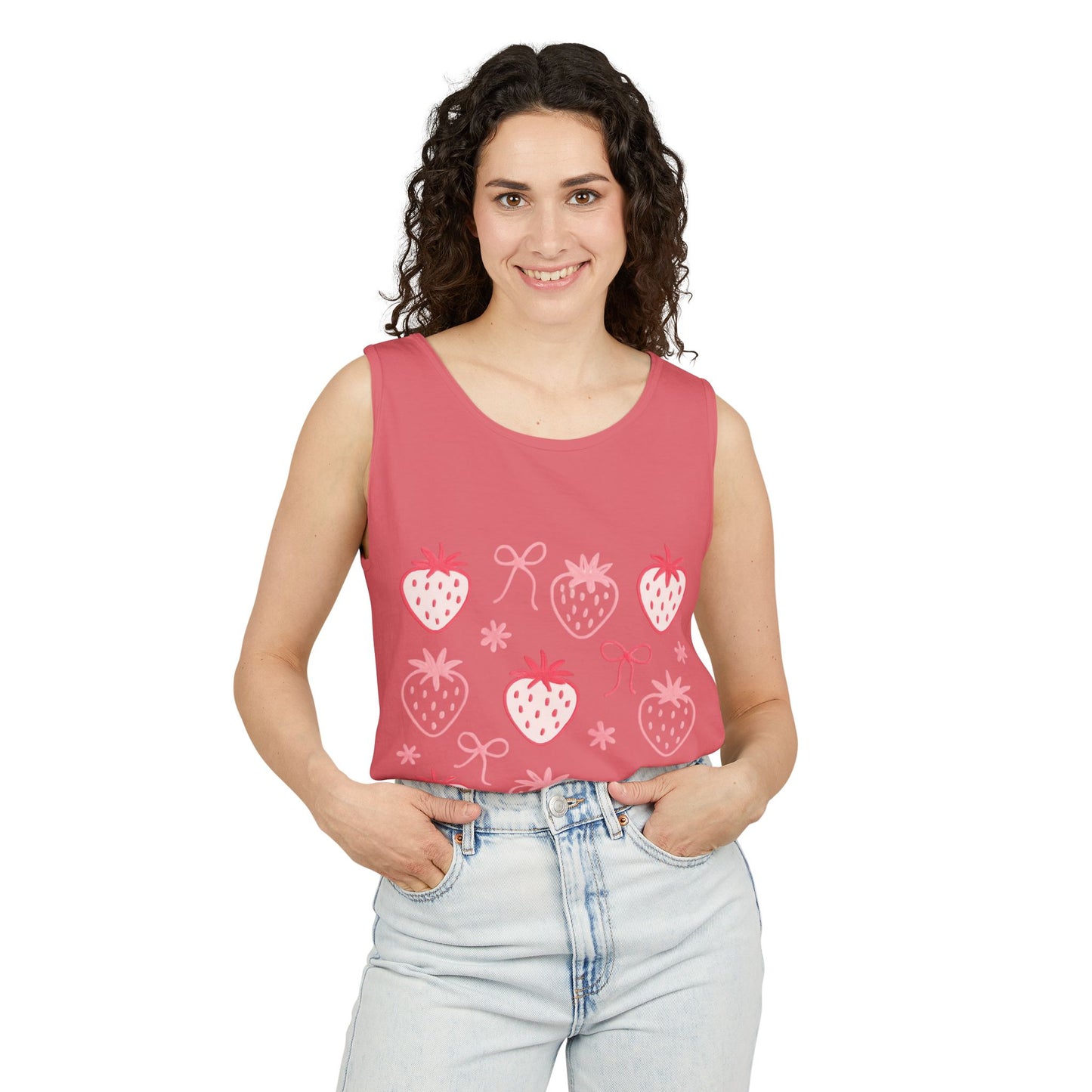 Strawberry Print Tank Top - Summer Vibes Beachwear
