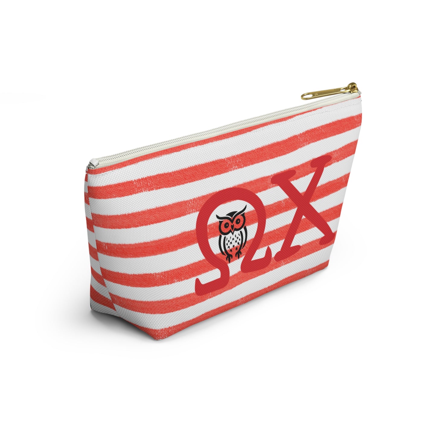 Chi Omega Charming Owl Accessory Pouch, Makeup Bag, Gift for Her, Zodiac Lover, Cute Organizer, Striped Cosmetic Pouch
