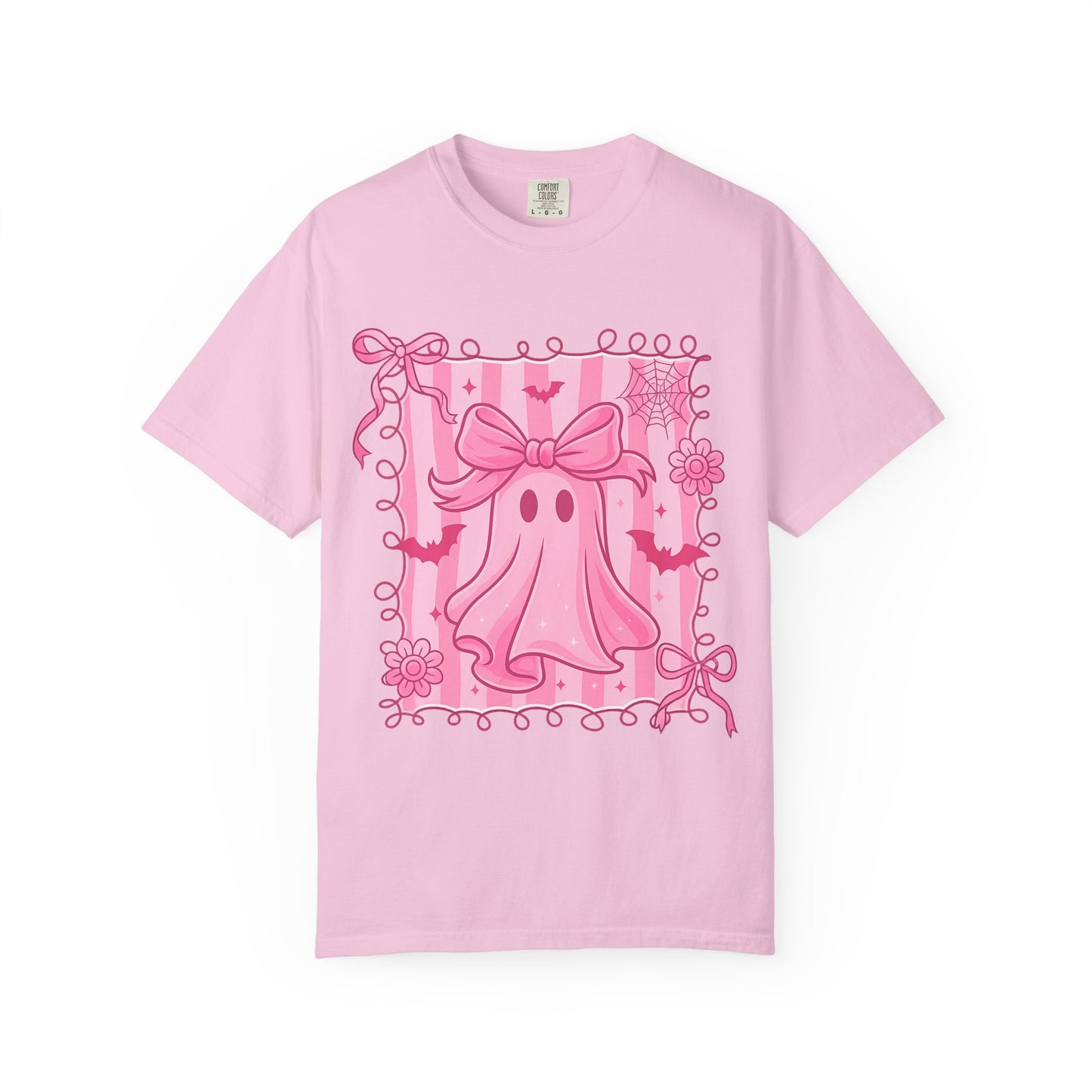 Cute Pink Ghost Graphic T-Shirt, Pink Halloween Tee, Unisex Garment-Dyed Top, Spooky Style for Fall, Trick or Treat Fashion
