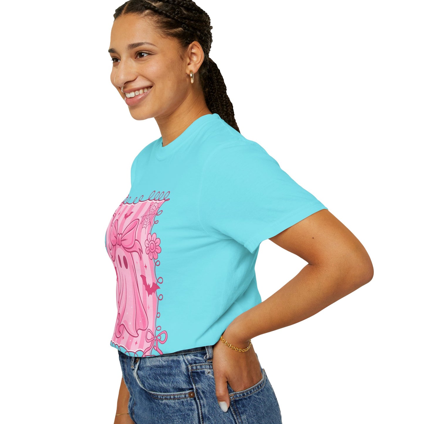Cute Pink Ghost Graphic T-Shirt, Pink Halloween Tee, Unisex Garment-Dyed Top, Spooky Style for Fall, Trick or Treat Fashion