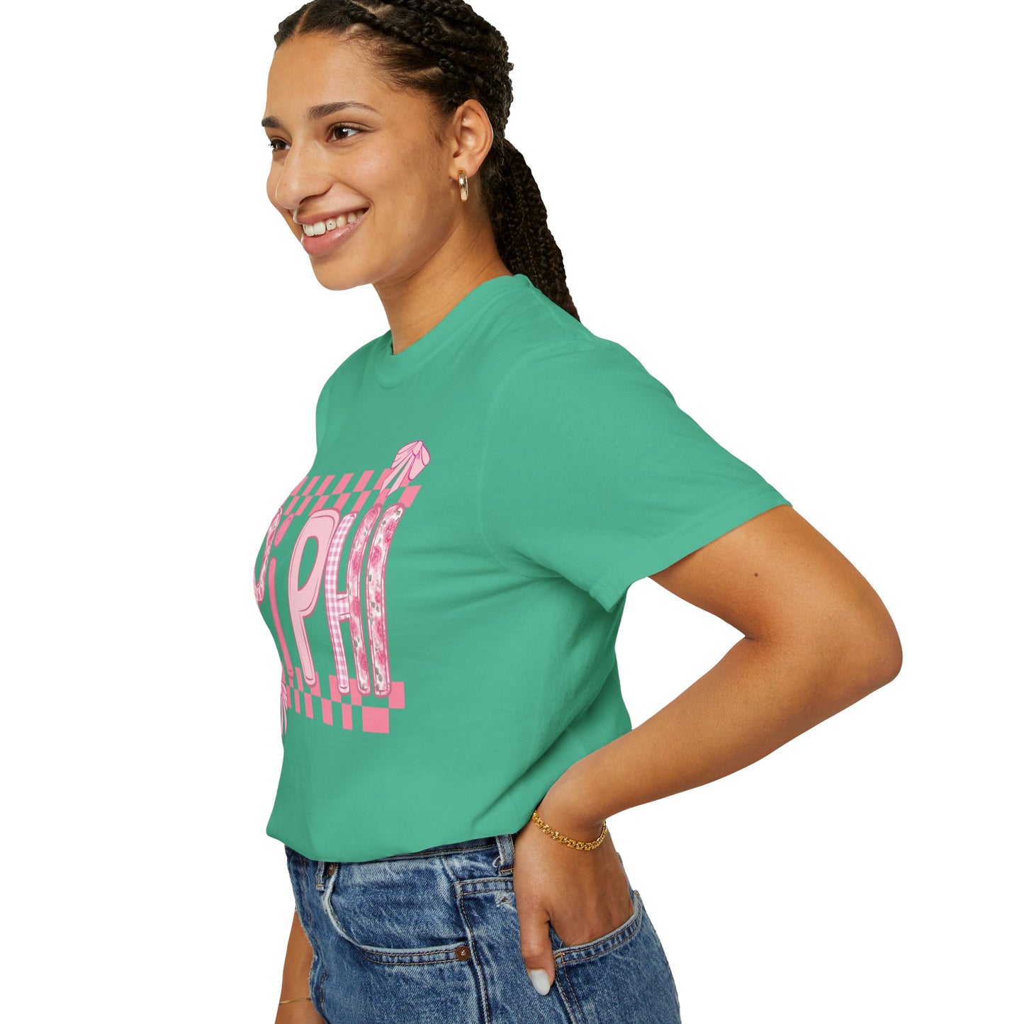 Cute Garment-Dyed T-Shirt for Sorority Sisters, Pi -Checked Style, Perfect for Casual Outings, Sorority Events, Gifts