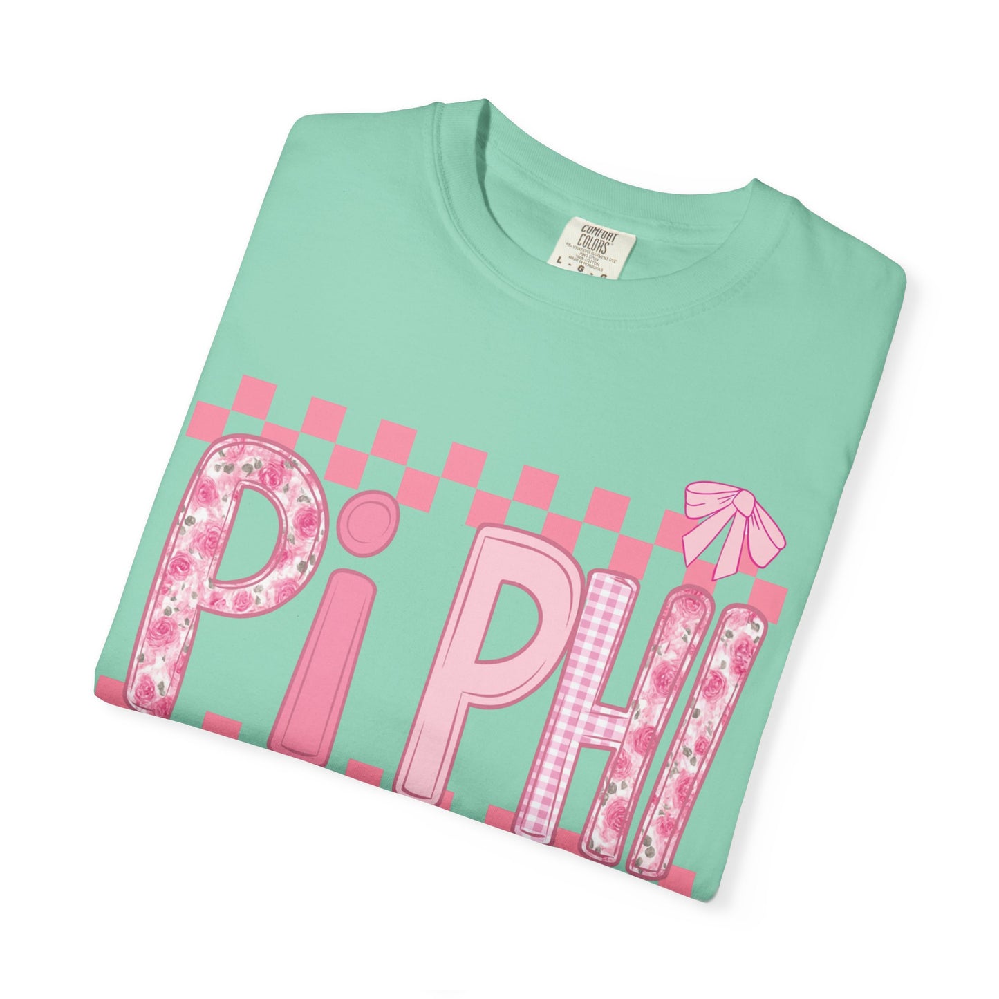 Cute Garment-Dyed T-Shirt for Sorority Sisters, Pi -Checked Style, Perfect for Casual Outings, Sorority Events, Gifts