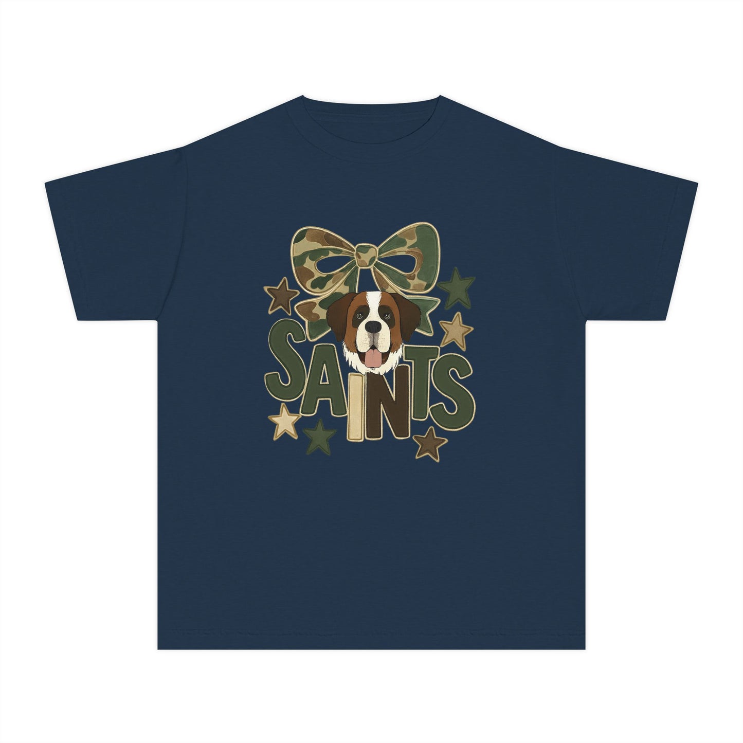 Camo Saints Youth Tee, Fun T-Shirt for Dog Lovers, Kids Outdoor Adventure Gear, Birthday Gift, Casual Wear