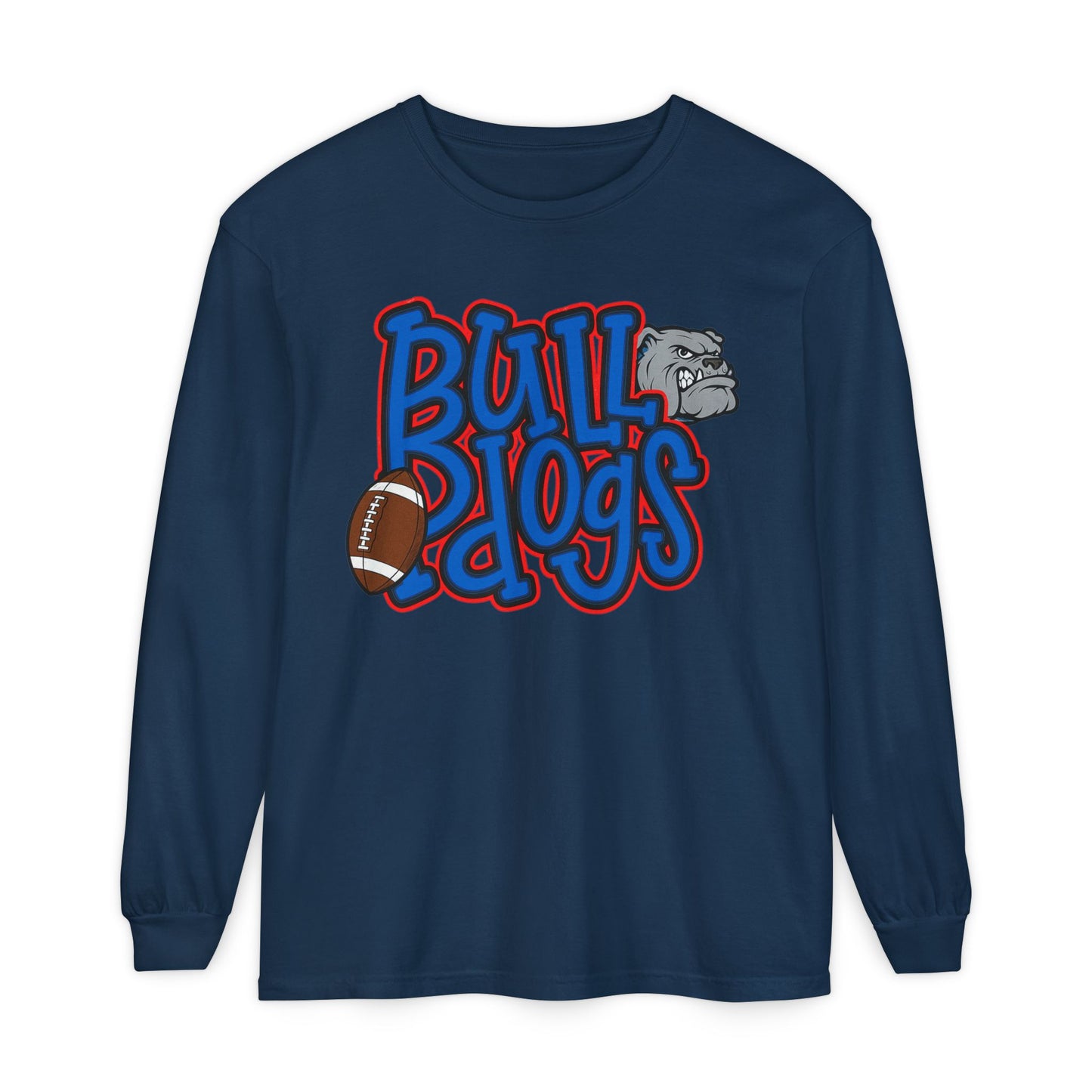 Bull Dogs Long Sleeve T-Shirt - Unisex Garment-Dyed Tee for Sports Fans