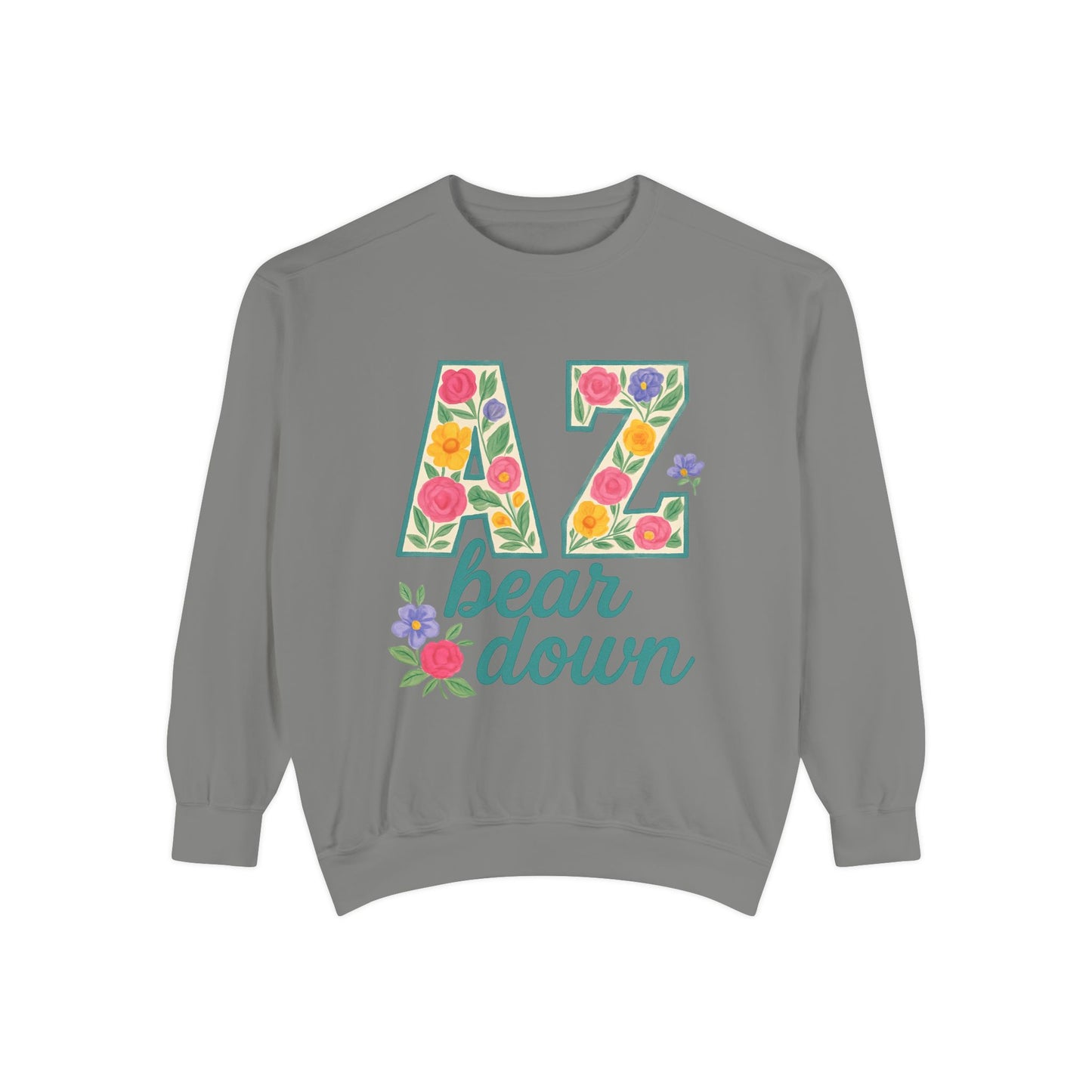 Arizona Floral Sweatshirt, Cozy Unisex Sweatshirt, Trendy Fall Layer, Gift for Him/Her, Sports Spirit Apparel, Bear Down AZ
