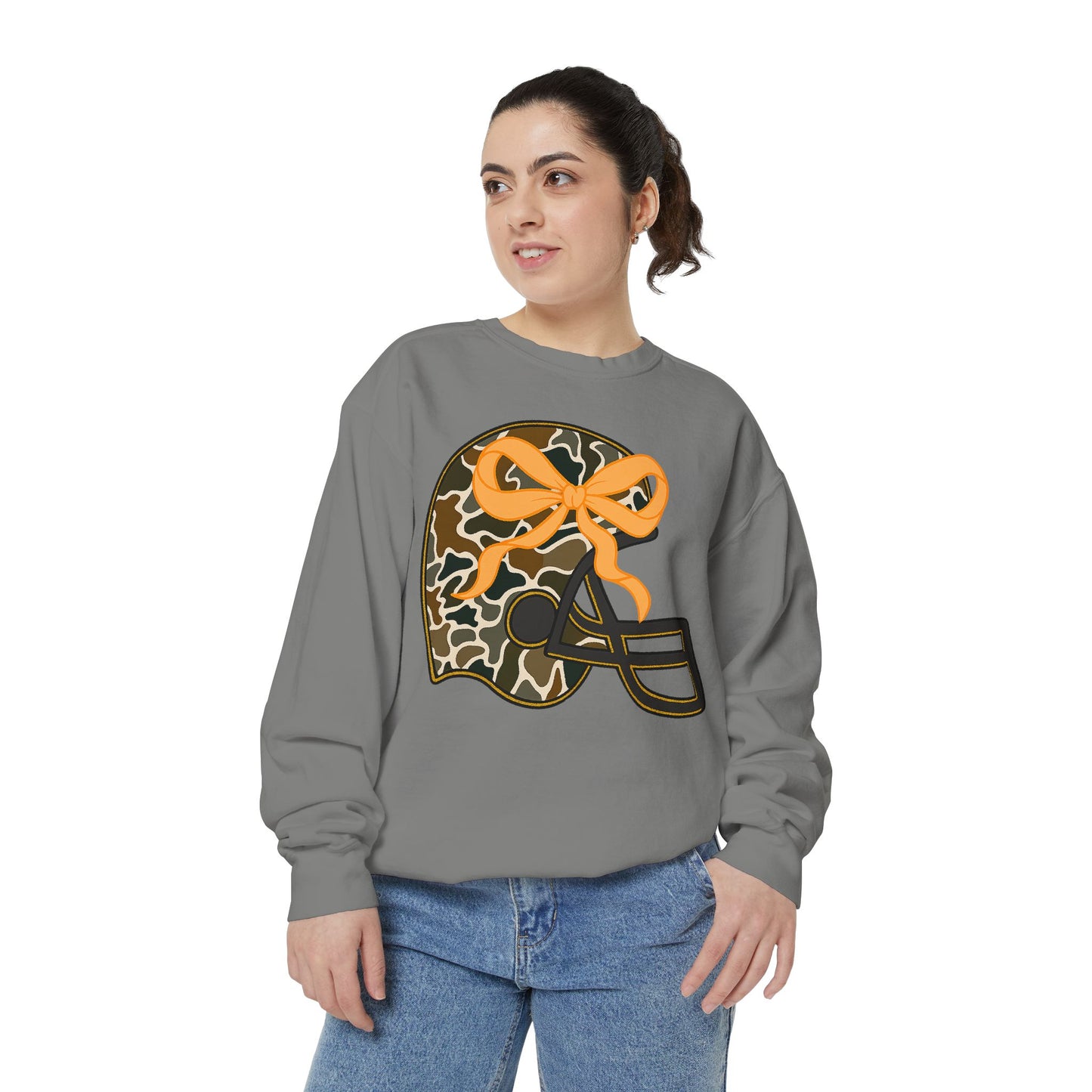 Comfort colors sweatshirt Camo Helmet Design, Casual Athletic Wear, Unisex Fall Fashion, Gift for Sports Fans