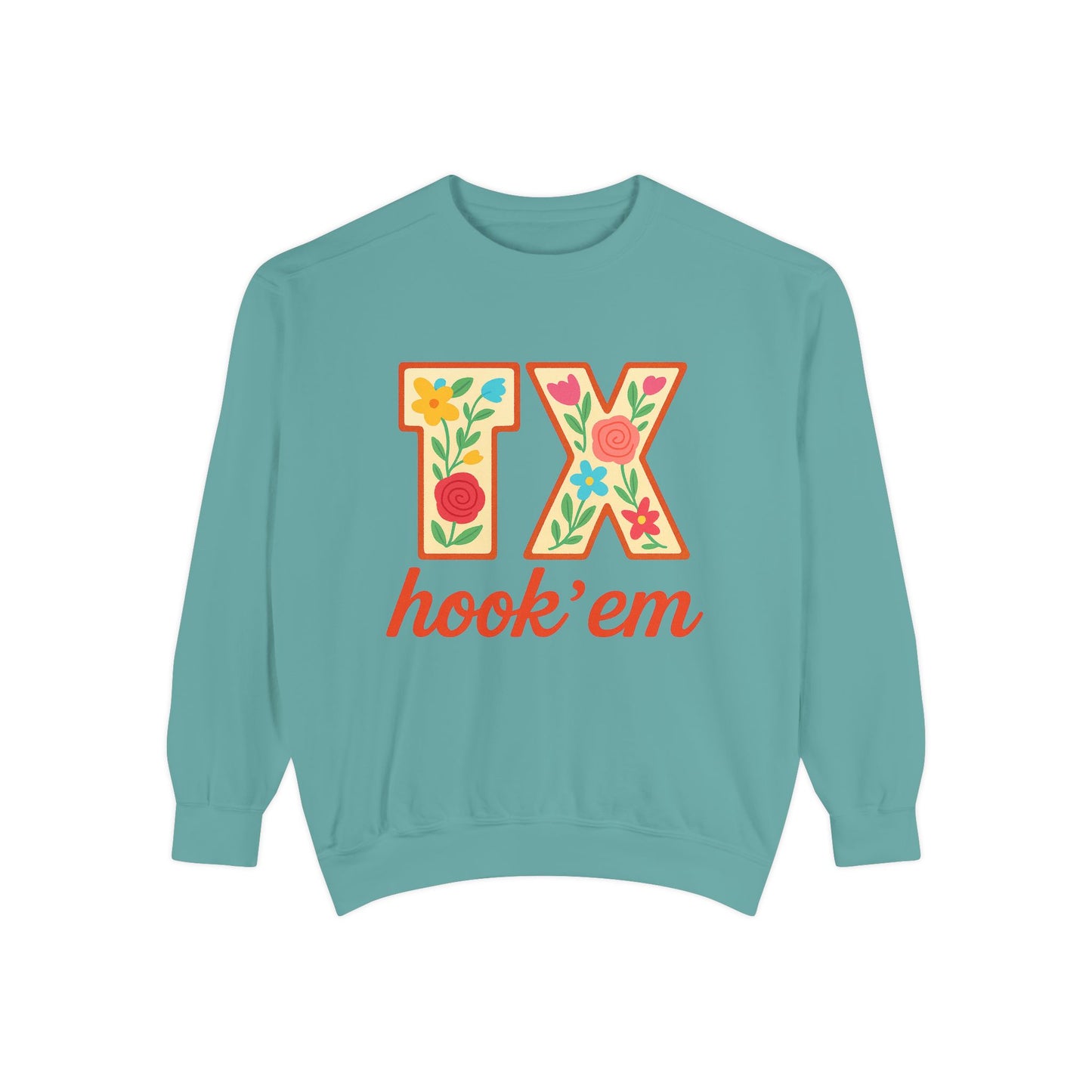 Texas Floral Sweatshirt, Unisex Garment-Dyed Sweatshirt, Cozy Casual Wear, Perfect for Game Day, Floral TX Hook 'Em Design, Stylish [...]
