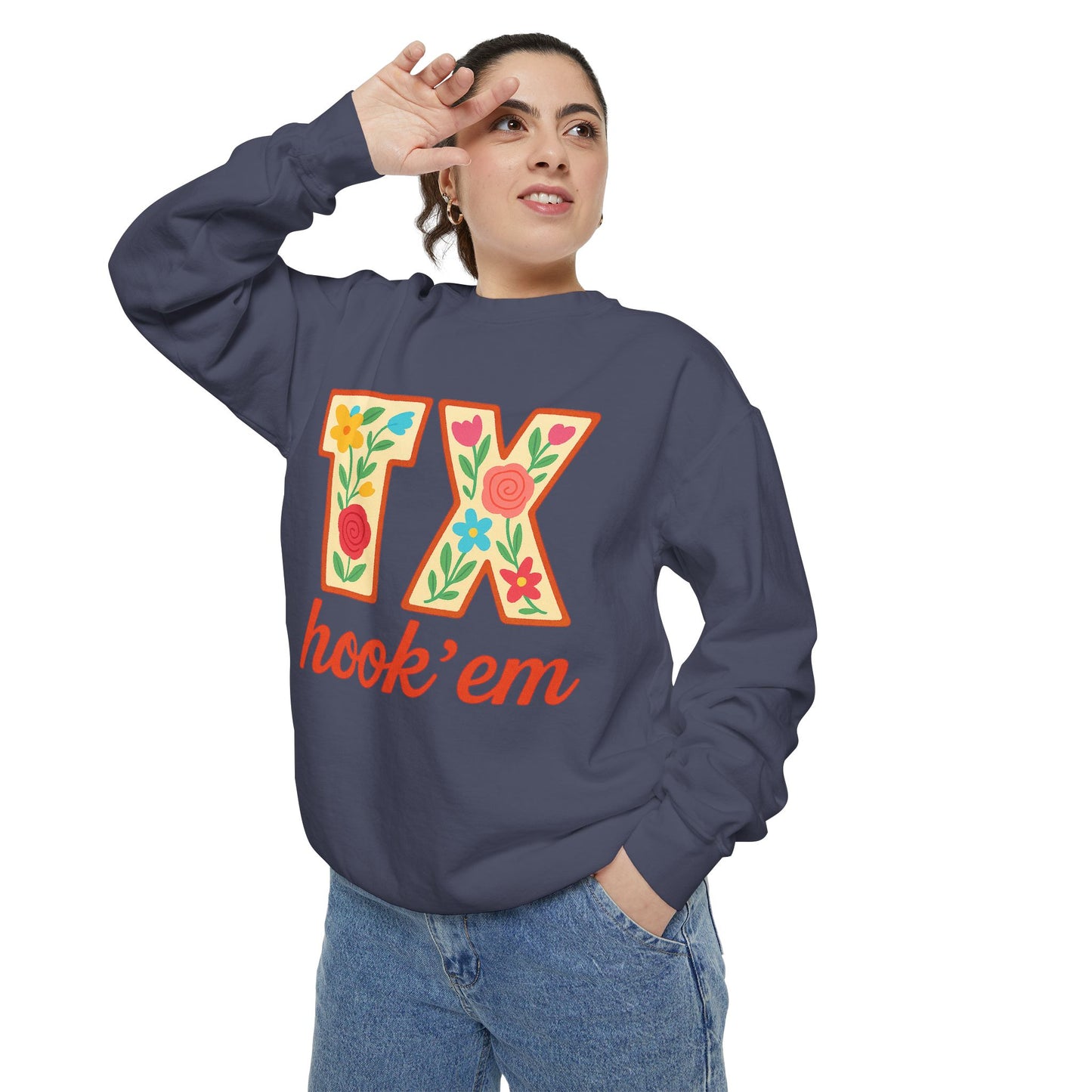 Texas Floral Sweatshirt, Unisex Garment-Dyed Sweatshirt, Cozy Casual Wear, Perfect for Game Day, Floral TX Hook 'Em Design, Stylish [...]