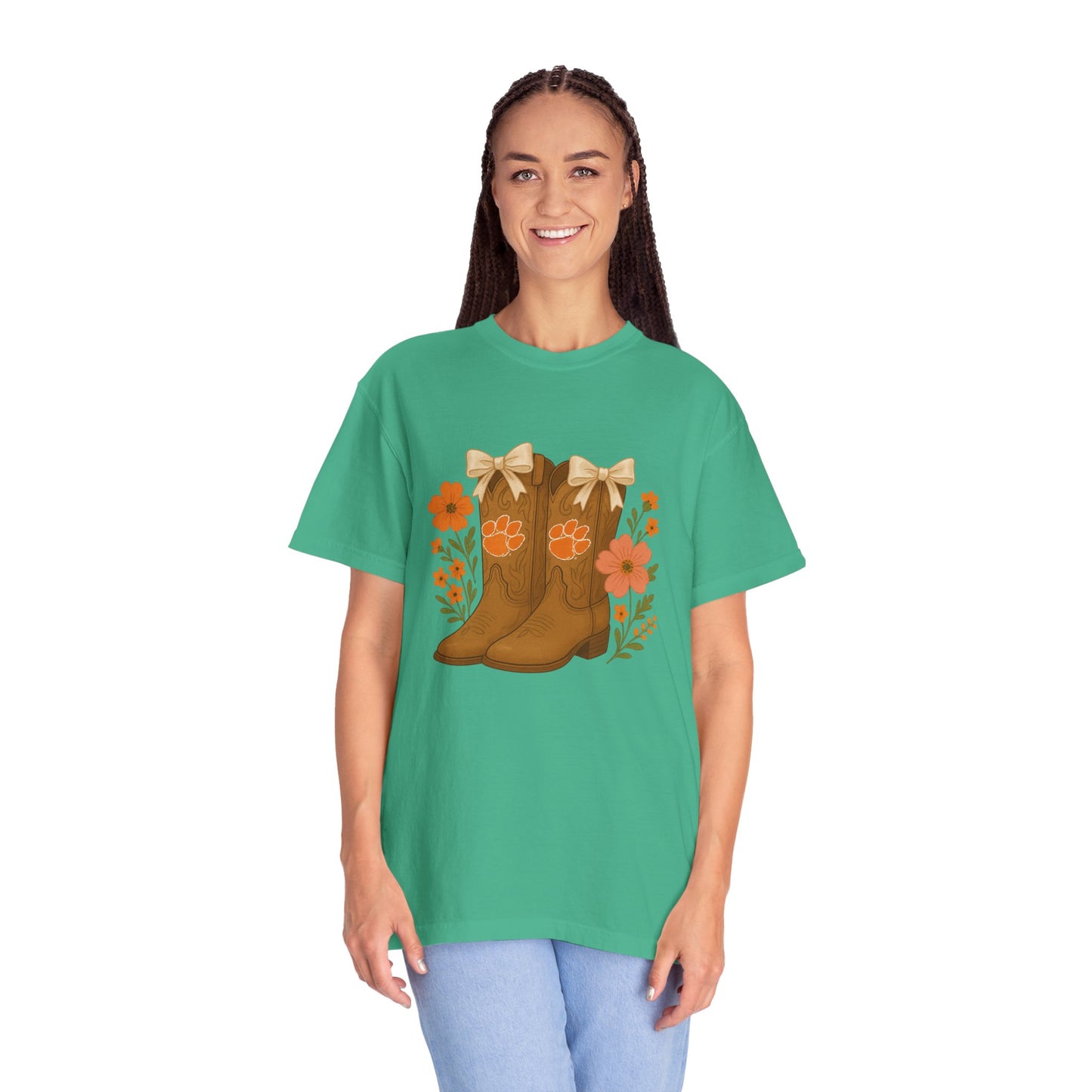 Cowgirl Boots Floral T-Shirt, Go Tigers Game Day, Comfort Colors