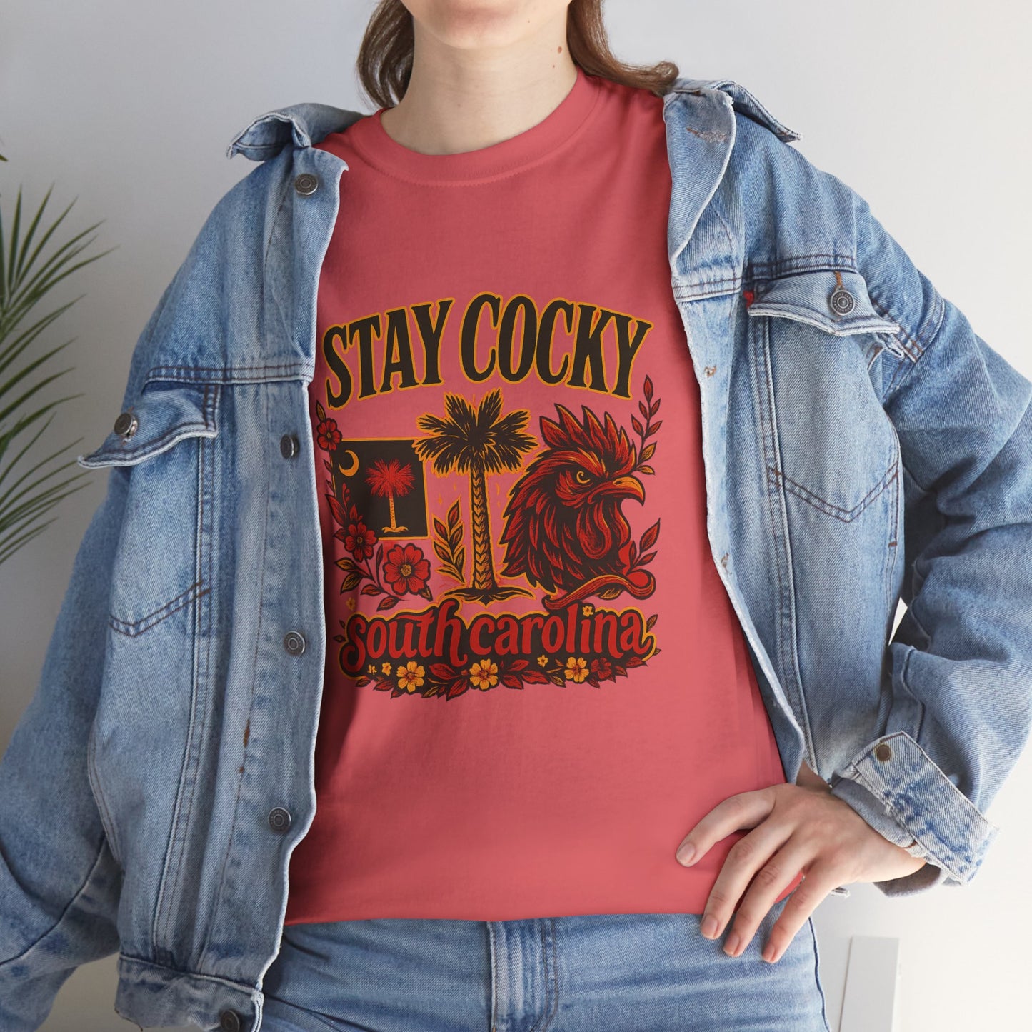 Stay Cocky Unisex Heavy Cotton Tee, Casual Graphic Tee, South Carolina Pride Shirt, Fun Vacation Wear, Perfect Gift for Gamecocks Fans
