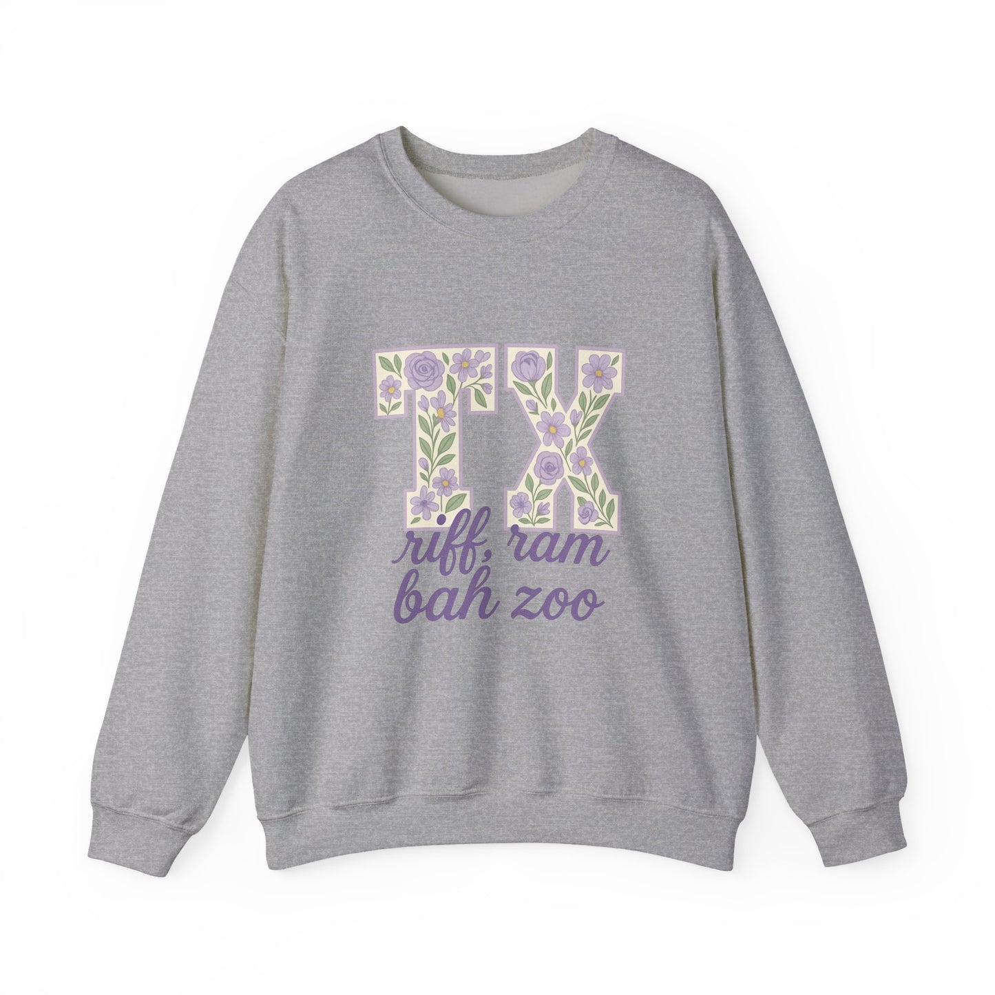 Texas Floral Sweatshirt, Cozy Unisex Crewneck, TX Riff Ram Bah Zoo Pullover, Gift for College Students, Texas Pride Apparel, Spring Fashion