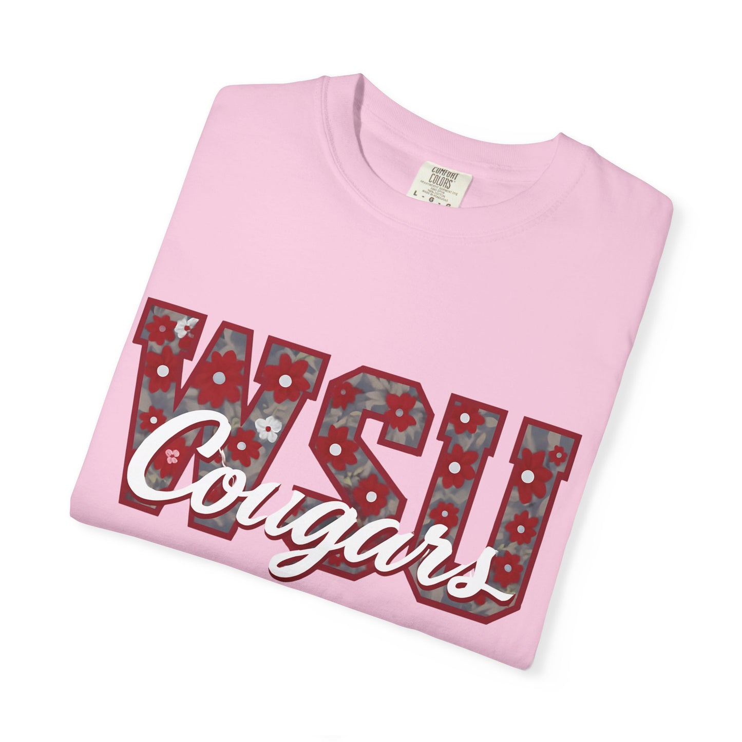Garment-Dyed T-Shirt with WSU Cougars Design, Casual Wear, College Apparel, Sports Fan Gear, Comfortable Lifestyle Top, WSU Cougars