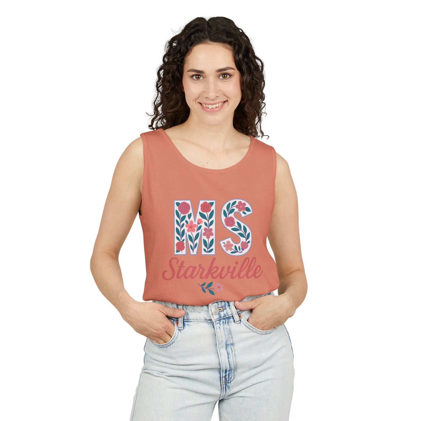 Mississippi Floral Monogram Summer Tank Top, Comfort Colors, Perfect for Casual Outings, Gifts, Beach Days, Graduation Celebrations,