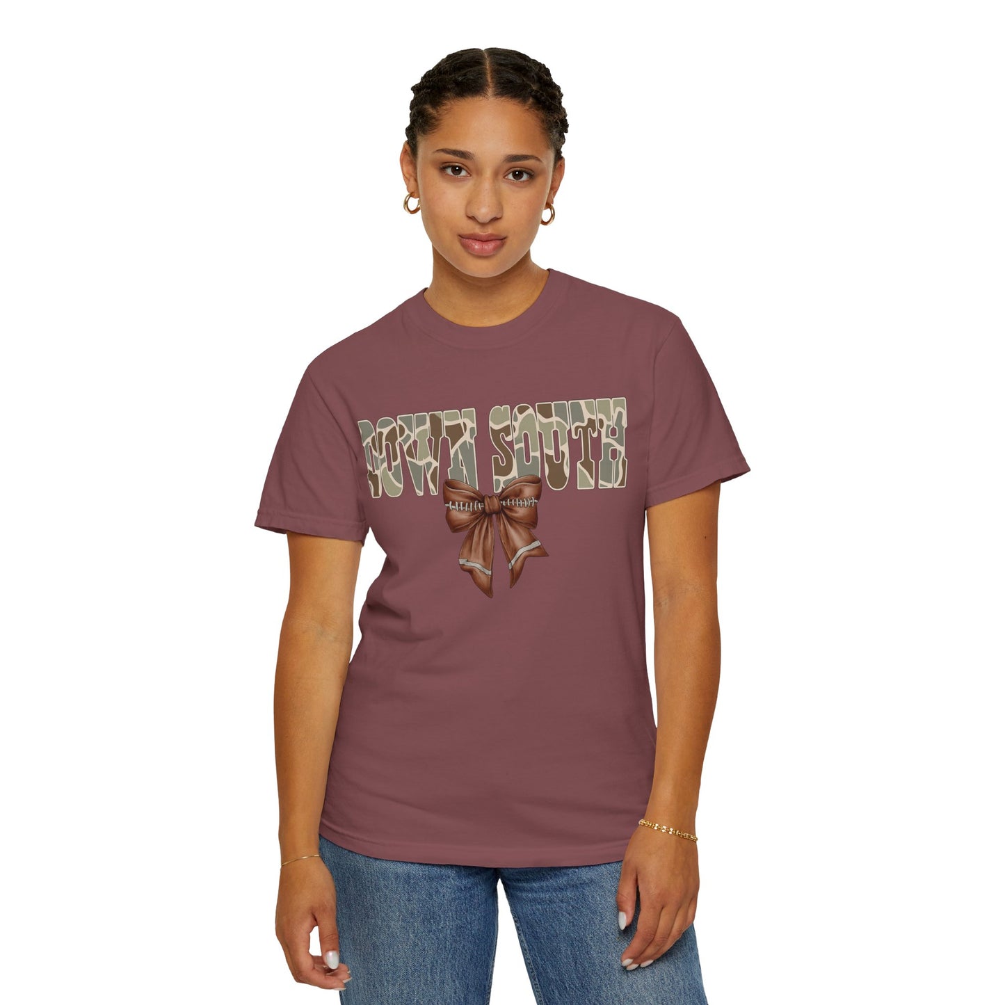 Camo Bow Graphic Tee - Trendy Apparel for Casual Outings and Birthdays