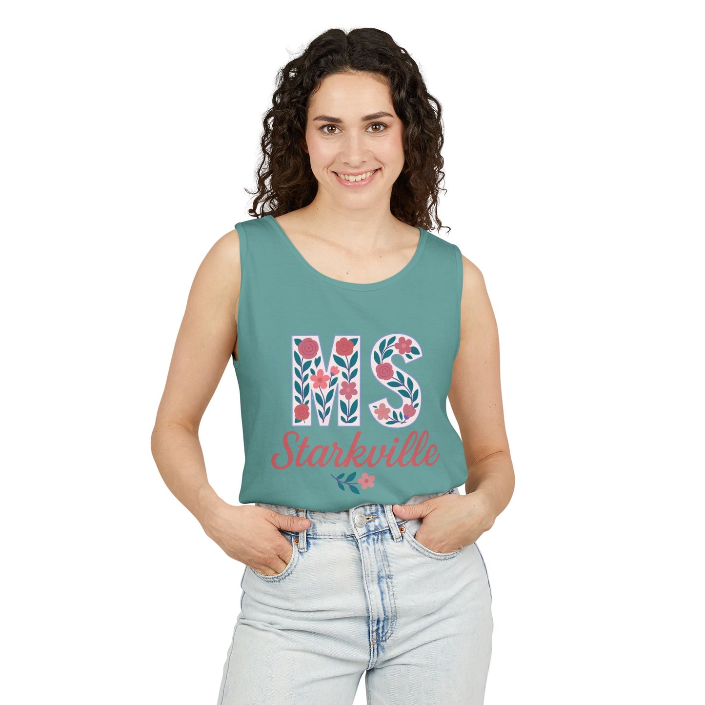 Mississippi Floral Monogram Summer Tank Top, Comfort Colors, Perfect for Casual Outings, Gifts, Beach Days, Graduation Celebrations,