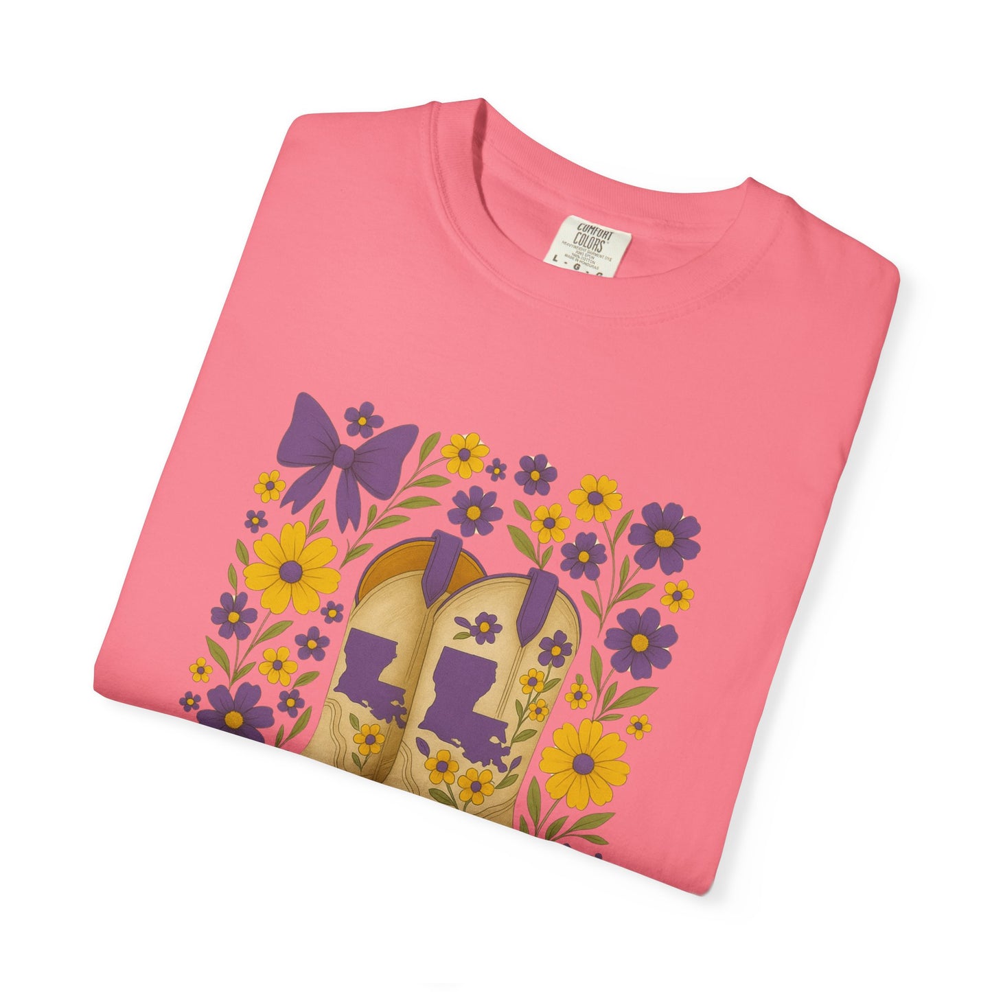 T-Shirt - Western Floral Boot T-Shirt, Vintage Graphic Shirt, Gift for Cowgirl, LSU Tigers, Louisiana Game Day