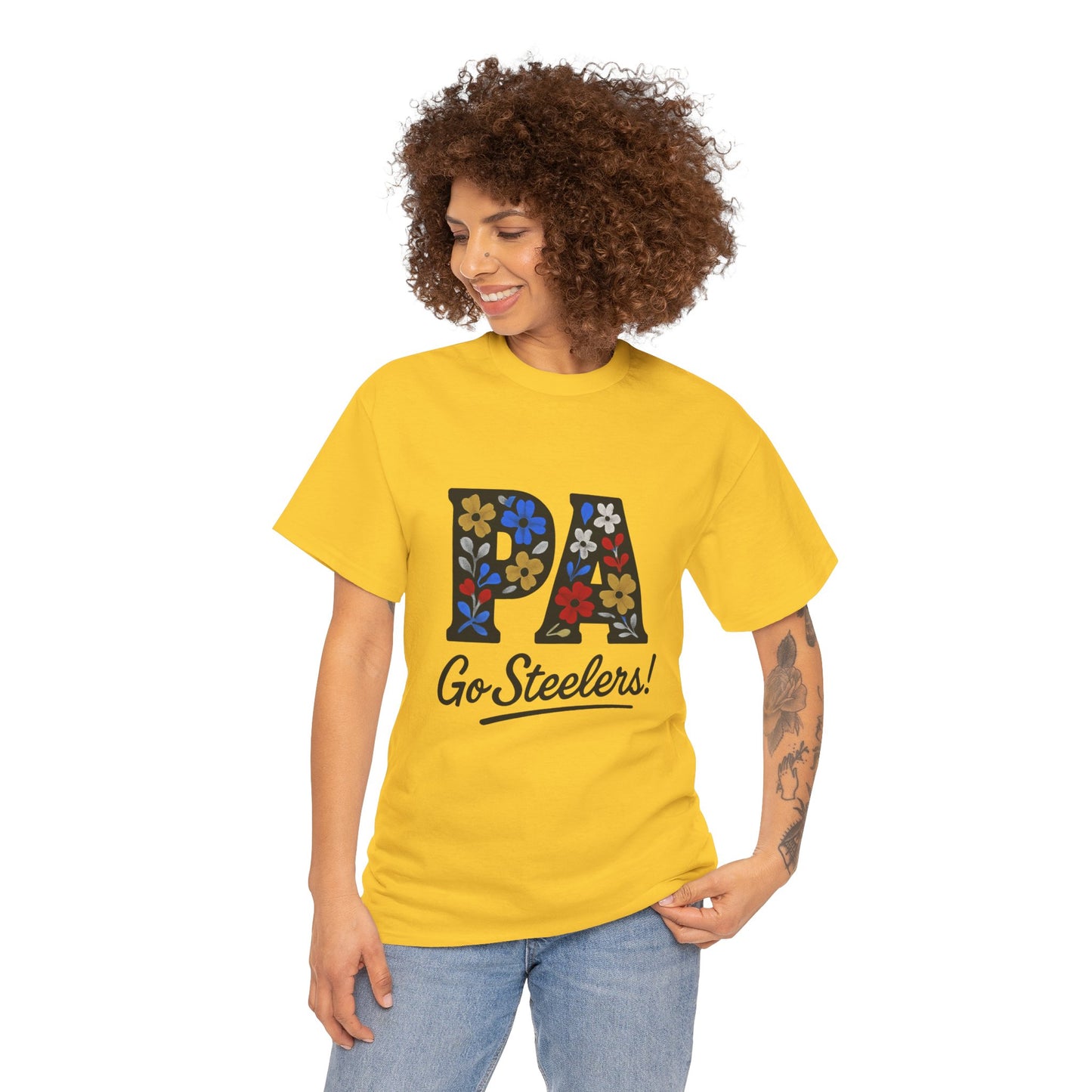Sports Fan Tee - Floral PA Go Steelers Unisex Heavy Cotton Tee