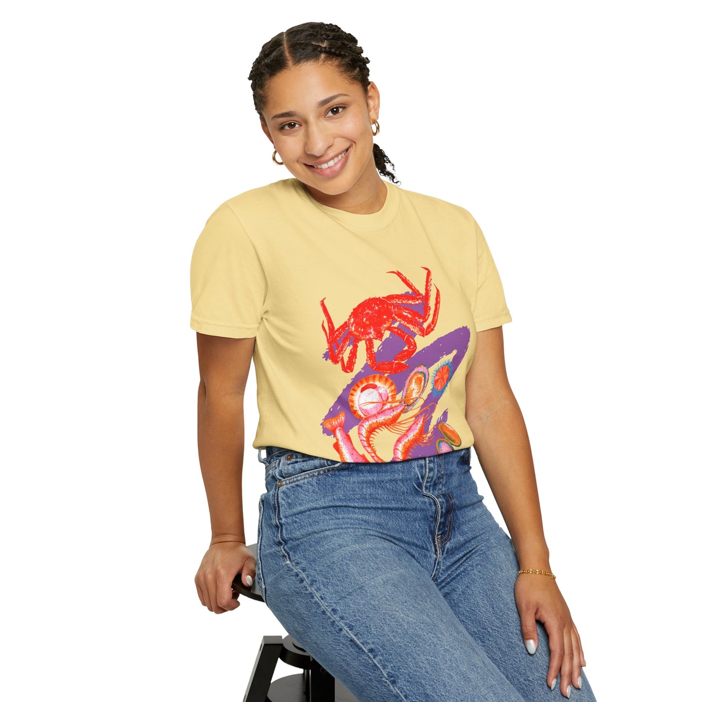 Comfort Colors Vibrant Seafood T-Shirt, French Coastal Tee, Distressed Shirt, Oversized Coquette Aesthetic, Nautical Style