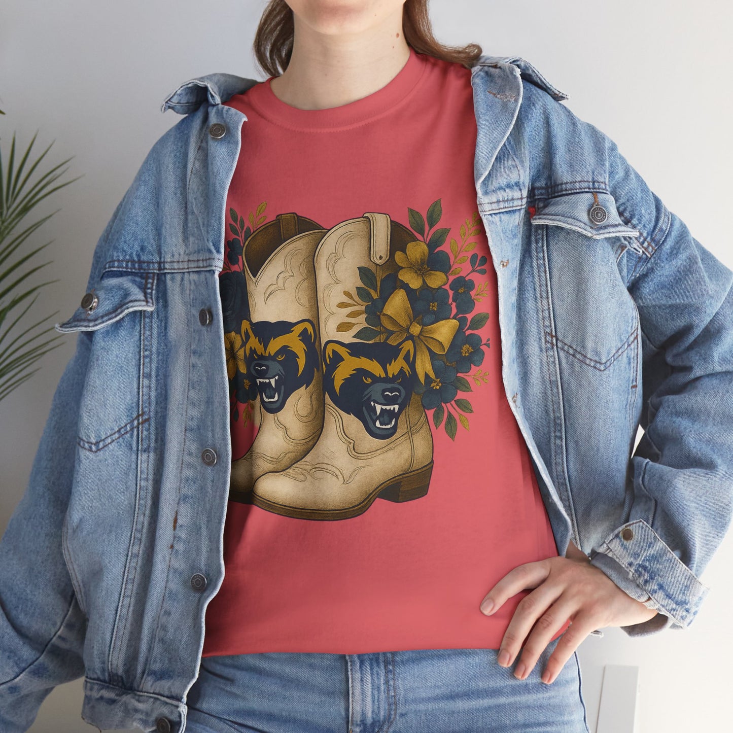 Graphic Tee - Michigan Wolverines Maize and Blue Country Chic Floral Cowboy Boots Vintage Style Shirt