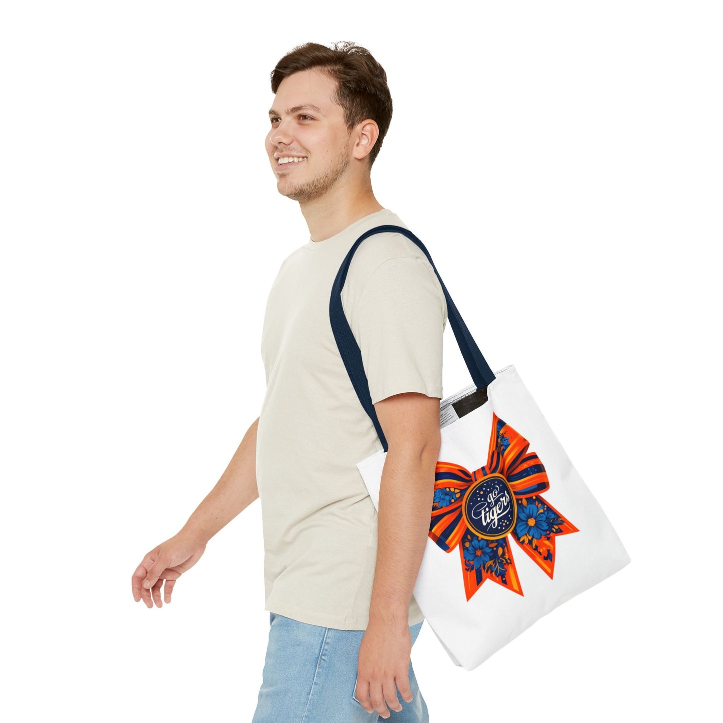Cheerful Floral Tote Bag - Go Tigers, Sports Fan Gift, Custom Tote, Floral Design, Game Day Bag, Personalized Shopping Bag