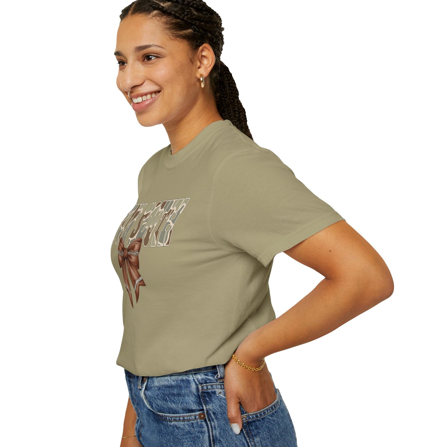 Camo Bow Graphic Tee - Trendy Apparel for Casual Outings and Birthdays