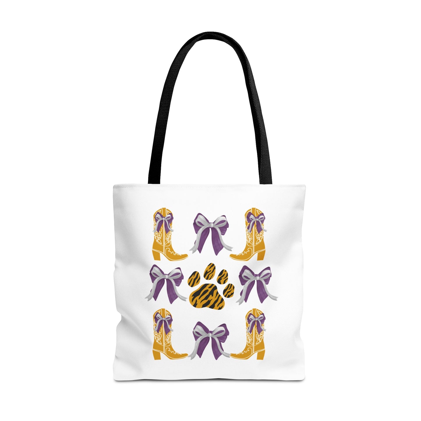 LSu coquette bow Print Tote Bag, Eco-Friendly Fashion Bag, lsu tiger fan, louisiana game day, geaux tigers, college student gift, graduation gift