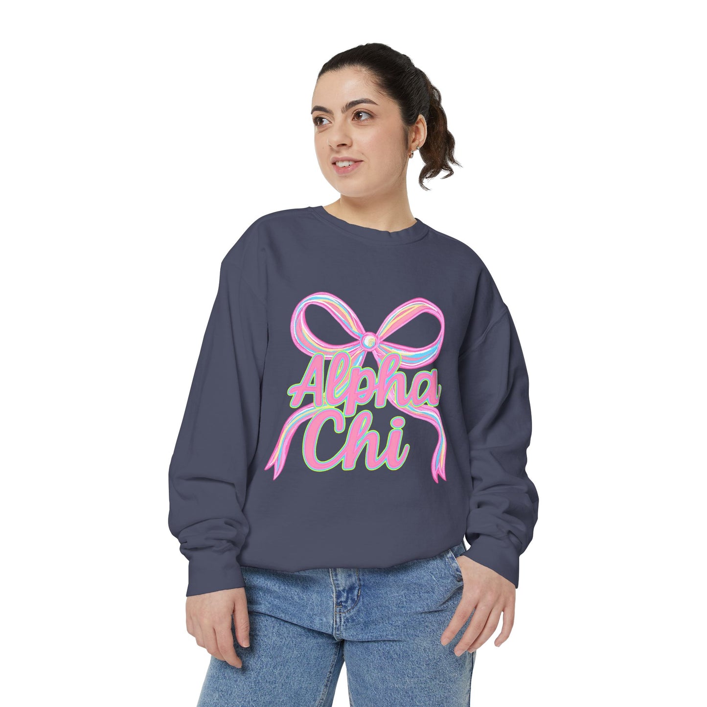 AlphaChi Garment-Dyed Sweatshirt, Sorority Sweatshirt, Personalized Gift, College Apparel, Comfortable Crewneck, Trendy Fashion