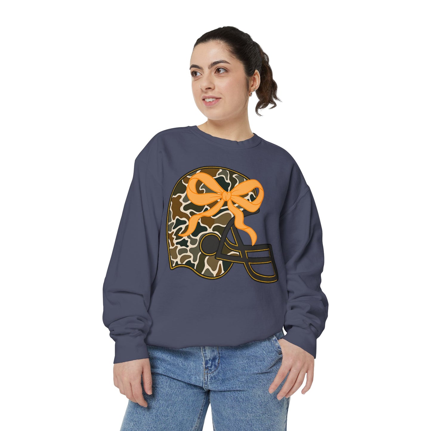 Comfort colors sweatshirt Camo Helmet Design, Casual Athletic Wear, Unisex Fall Fashion, Gift for Sports Fans