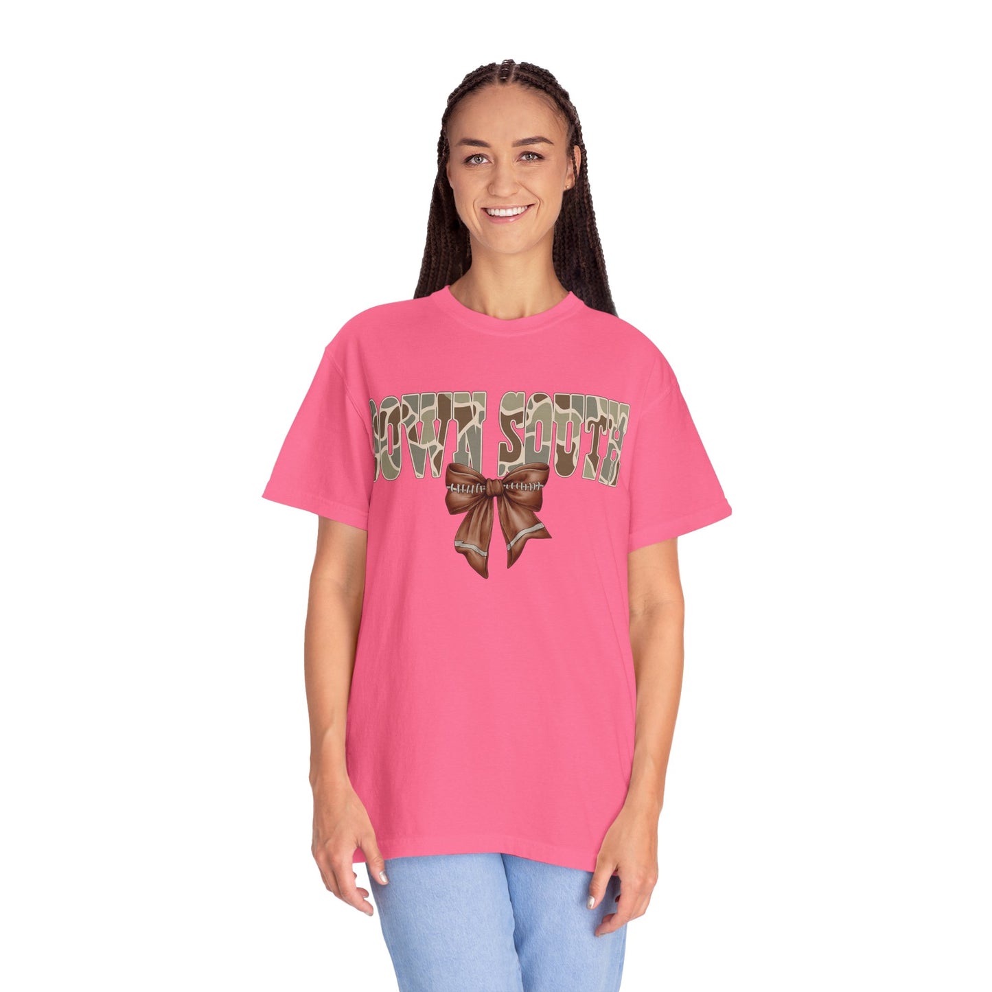 Camo Bow Graphic Tee - Trendy Apparel for Casual Outings and Birthdays