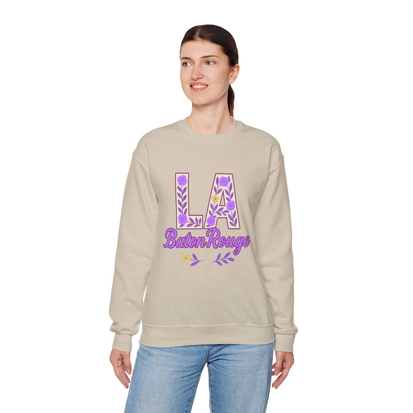 LA Baton Rouge Floral Sweatshirt, Cozy Crewneck for Fall, Gift for Friends, Casual Outing, Southern Style Apparel