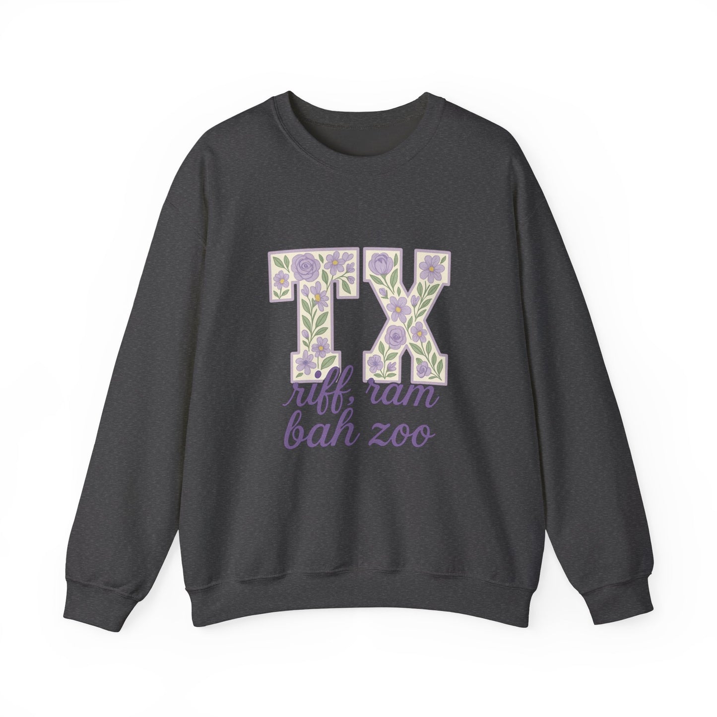 Texas Floral Sweatshirt, Cozy Unisex Crewneck, TX Riff Ram Bah Zoo Pullover, Gift for College Students, Texas Pride Apparel, Spring Fashion