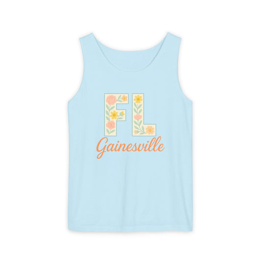 Floral Gainesville Tank Top - Unisex Summer Tee, Beachwear, Travel Shirt, Vacation Apparel, Gift for Floridians, Comfort Colors, Graduation Gift