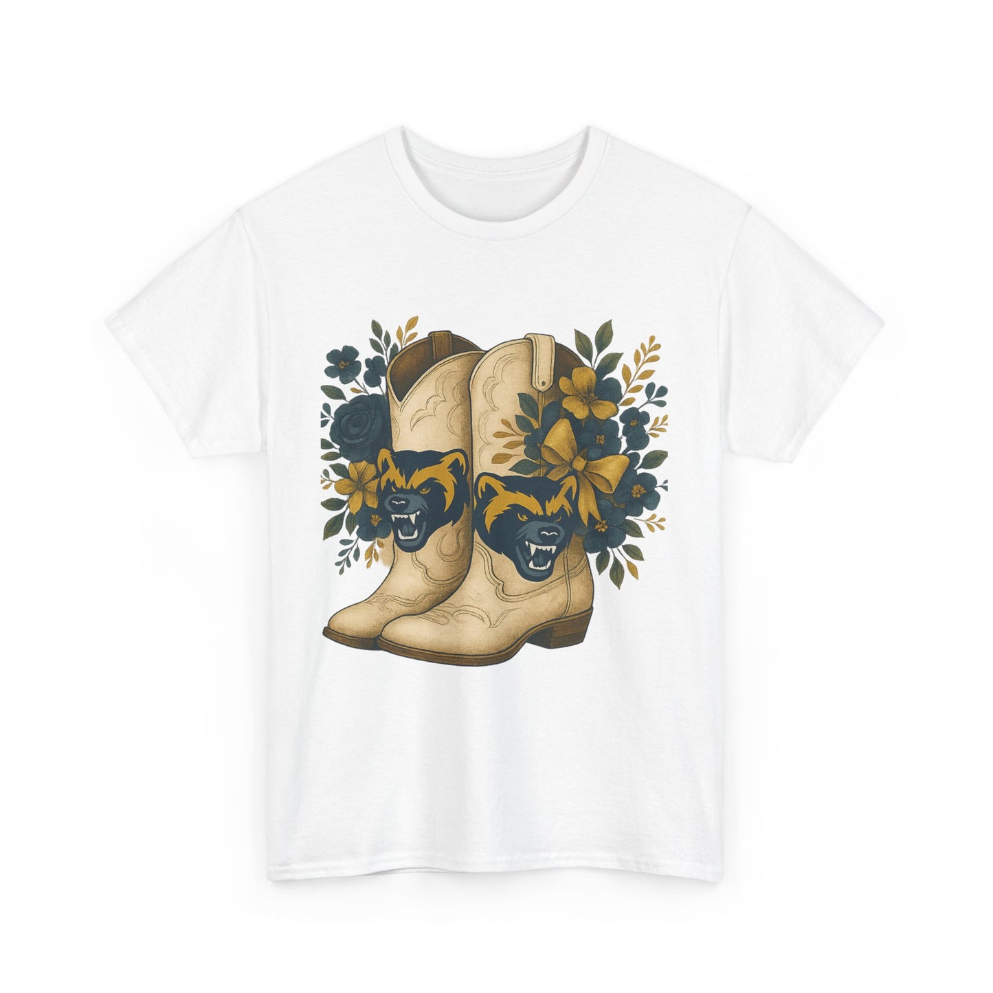 Graphic Tee - Michigan Wolverines Maize and Blue Country Chic Floral Cowboy Boots Vintage Style Shirt