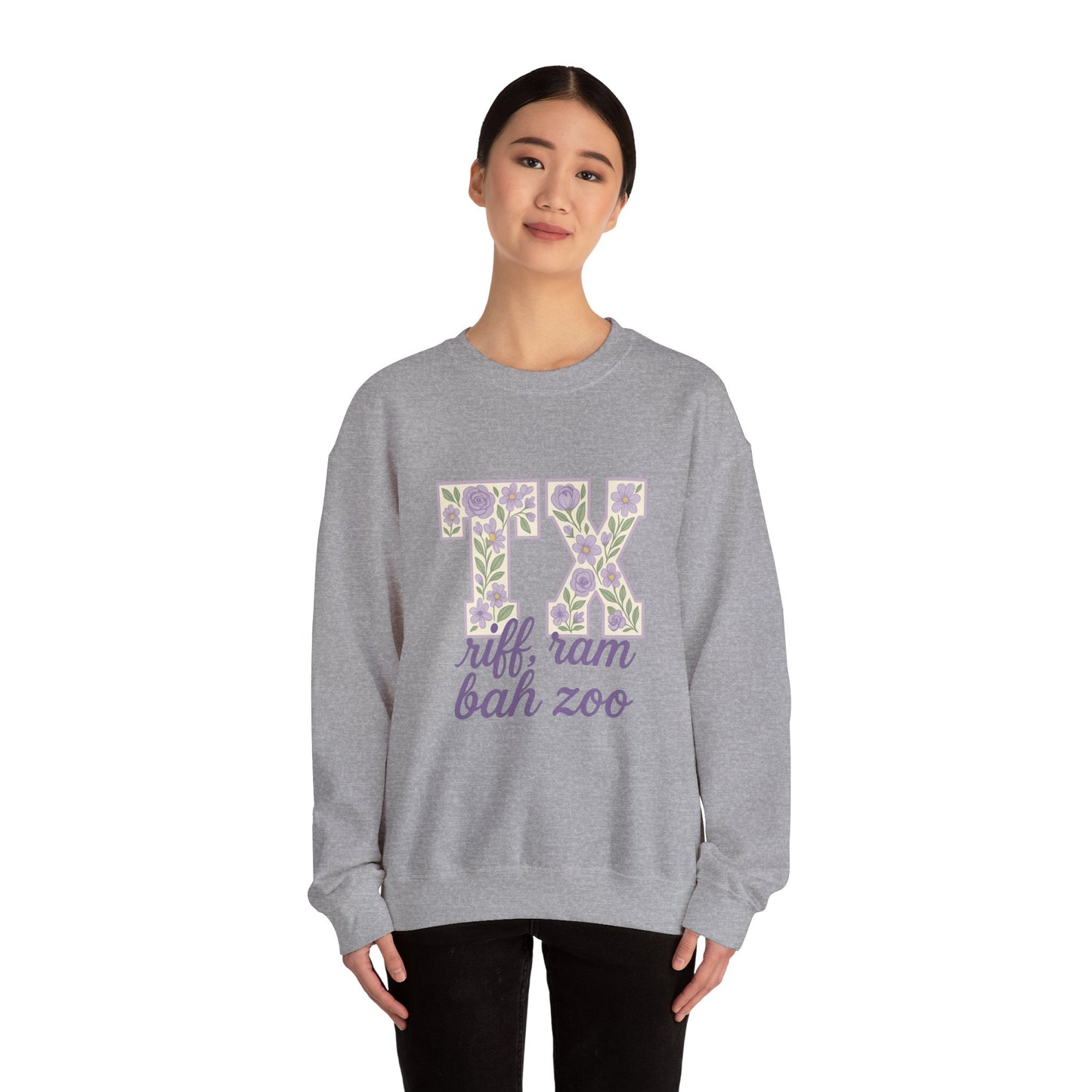 Texas Floral Sweatshirt, Cozy Unisex Crewneck, TX Riff Ram Bah Zoo Pullover, Gift for College Students, Texas Pride Apparel, Spring Fashion