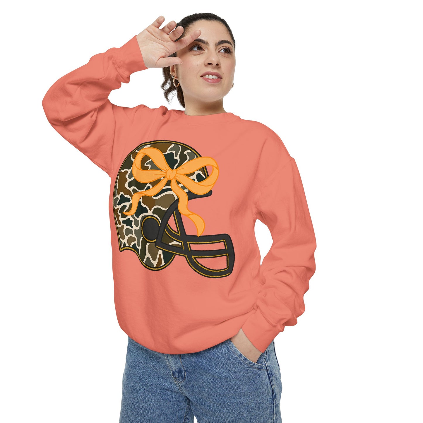 Comfort colors sweatshirt Camo Helmet Design, Casual Athletic Wear, Unisex Fall Fashion, Gift for Sports Fans