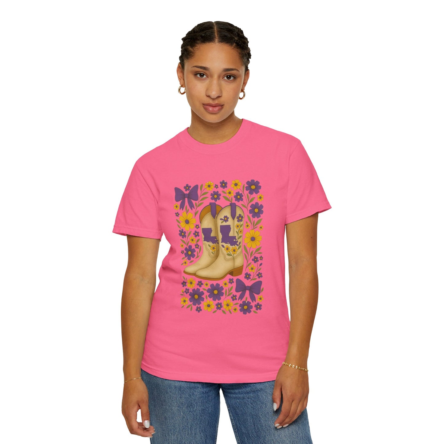 T-Shirt - Western Floral Boot T-Shirt, Vintage Graphic Shirt, Gift for Cowgirl, LSU Tigers, Louisiana Game Day