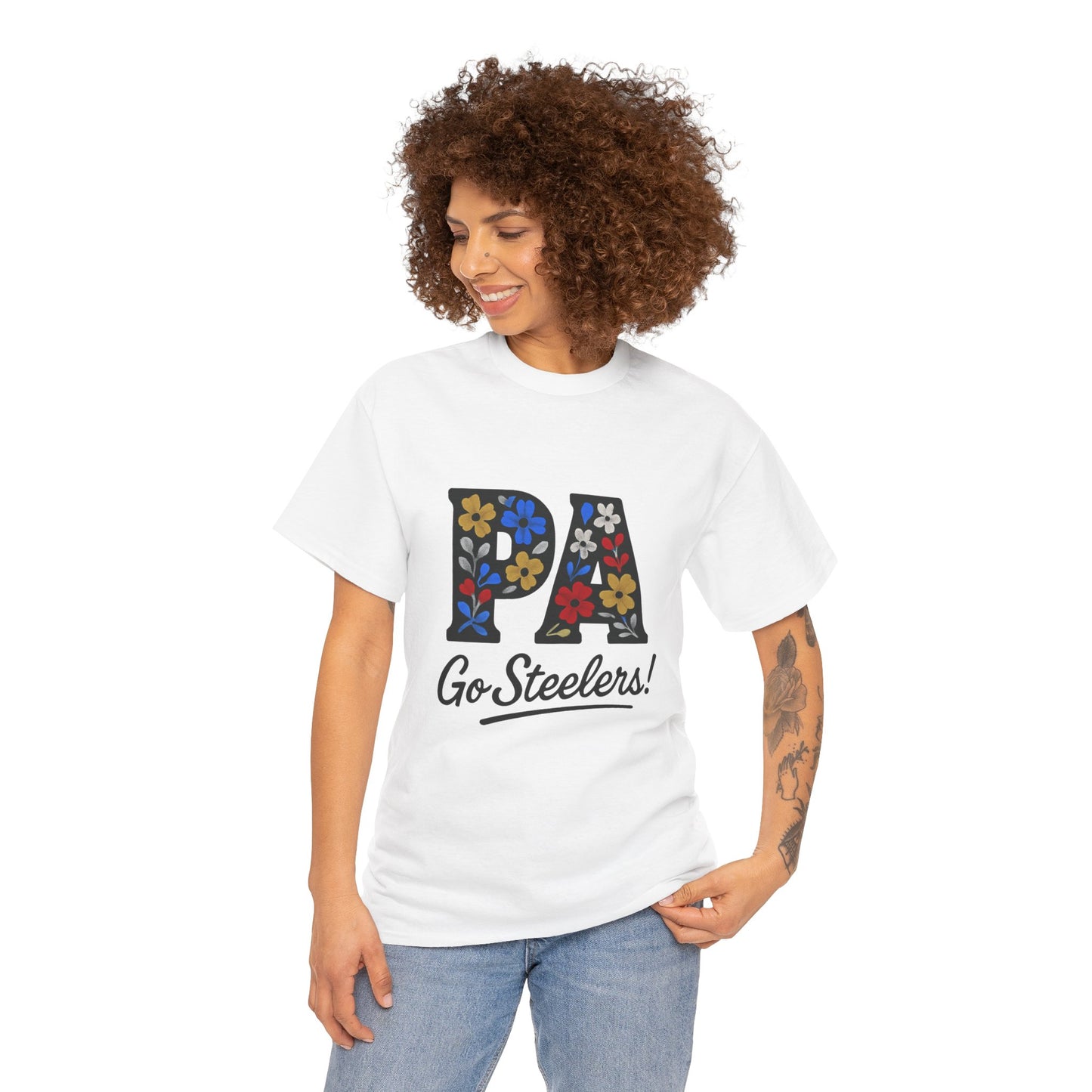 Sports Fan Tee - Floral PA Go Steelers Unisex Heavy Cotton Tee
