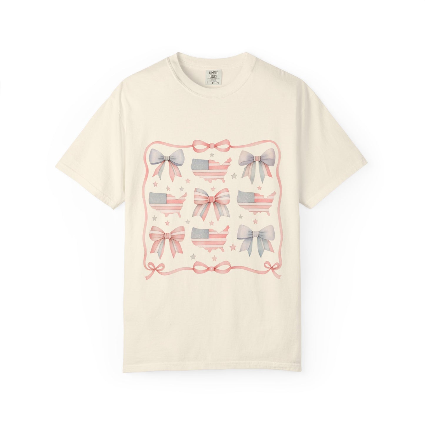 America Coquette Cute Bow Pattern Comfort Colors Unisex T-Shirt - 4th of July USA Celebration