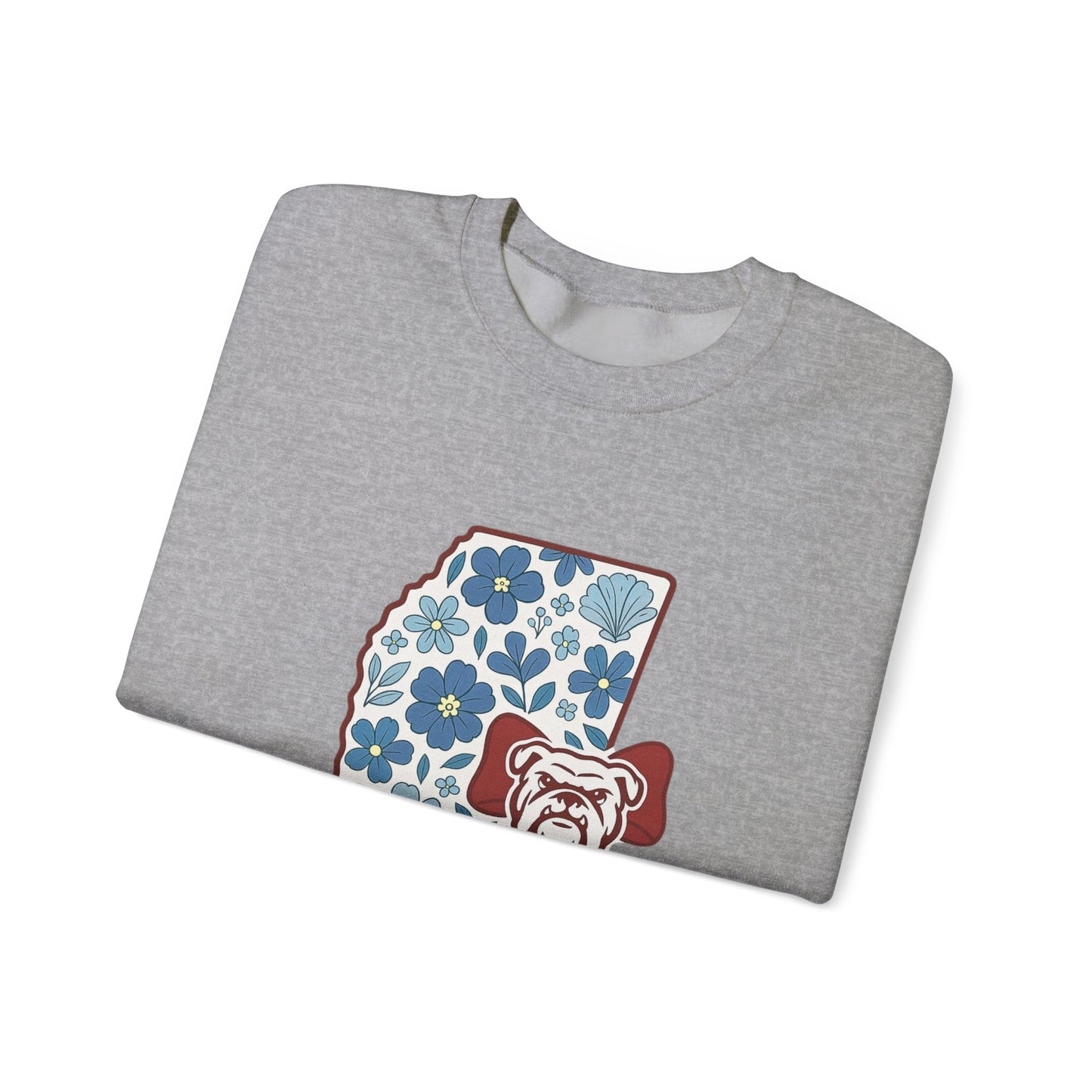Mississippi Flower Bulldog Crewneck Sweatshirt, Cozy Sweatshirt for Fall, Gift for Dog Lovers, College Apparel, Casual Fashion