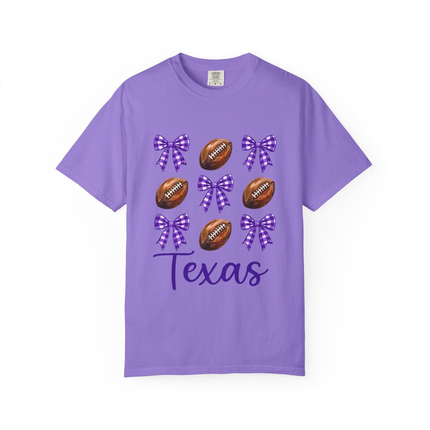 Texas Football Unisex T-Shirt with Purple Bows - Game Day Sports Apparel for Horned Frogs Fans