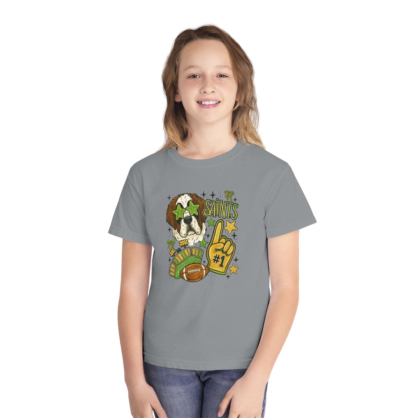 Saints Fan Youth Midweight Tee, Youth Sports Shirt, Kids Game Day Tee, Football Shirt, Youth Cheer Shirt, Holiday Gift for Kids